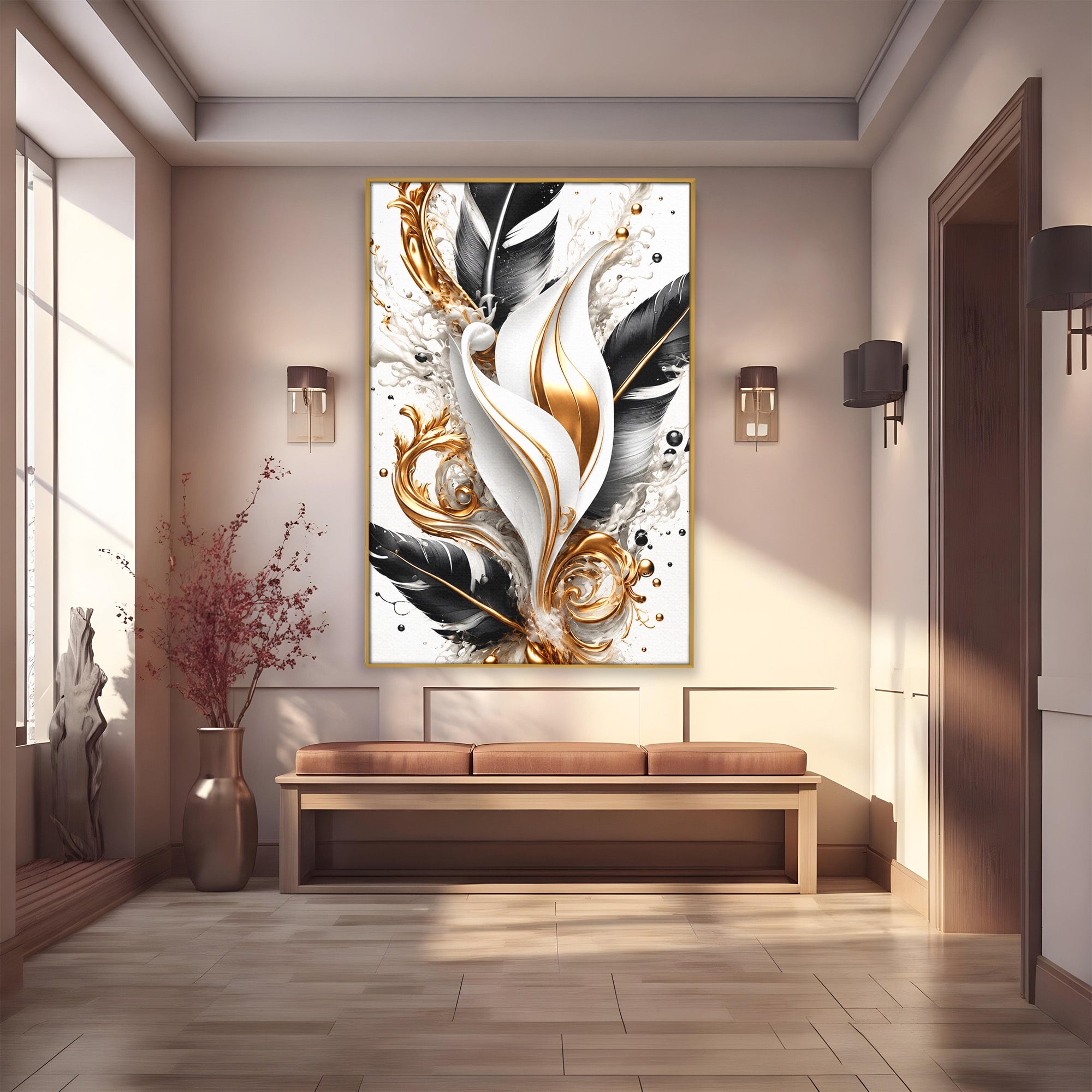 Tablou Canvas Premium LuxCanva® C1403, Armonie De Pene, Pene, Abstract, Eleganta, Arta Moderna, Living, Culori Vibrante