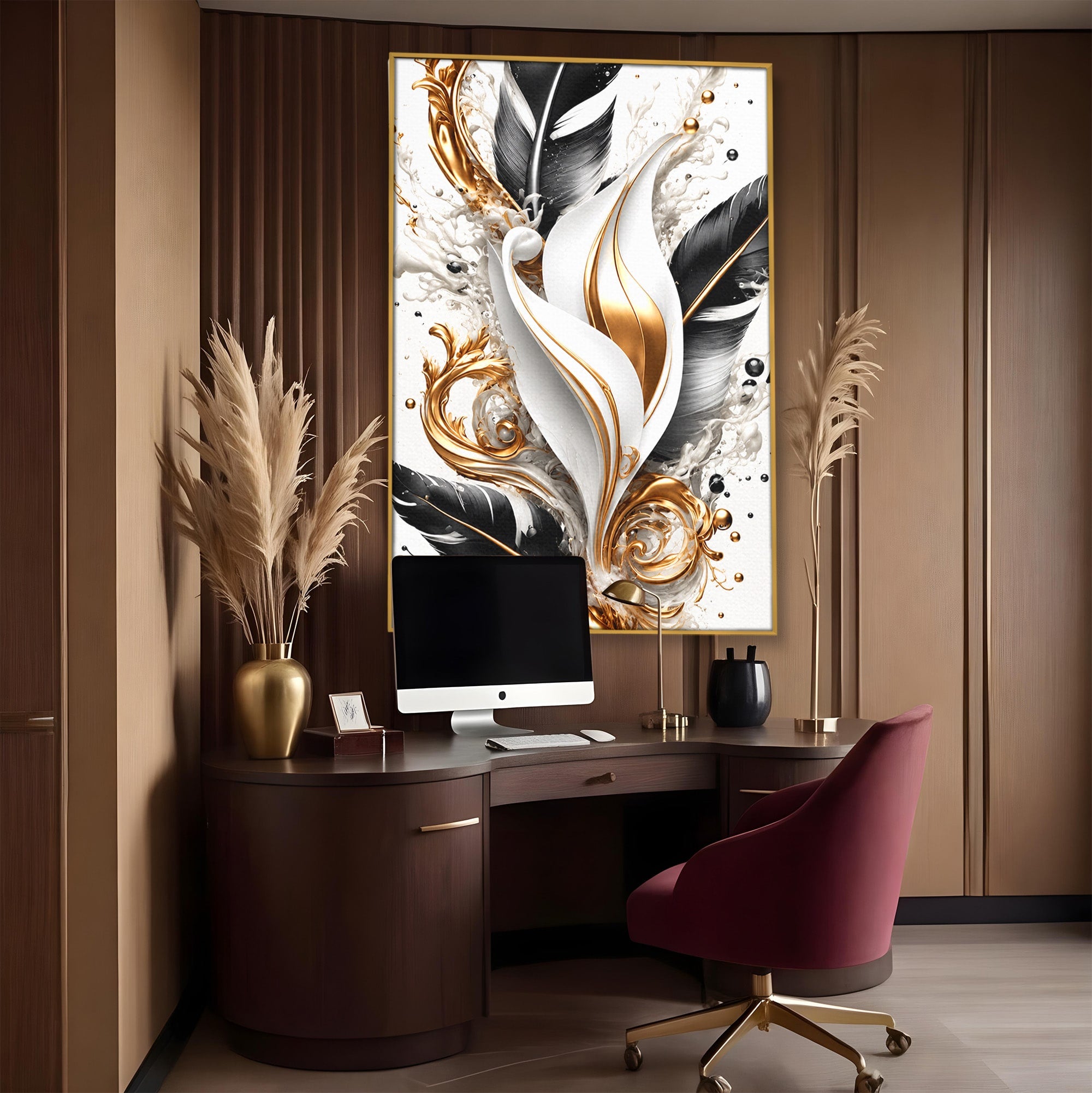 Tablou Canvas Premium LuxCanva® C1403, Armonie De Pene, Pene, Abstract, Eleganta, Arta Moderna, Living, Culori Vibrante