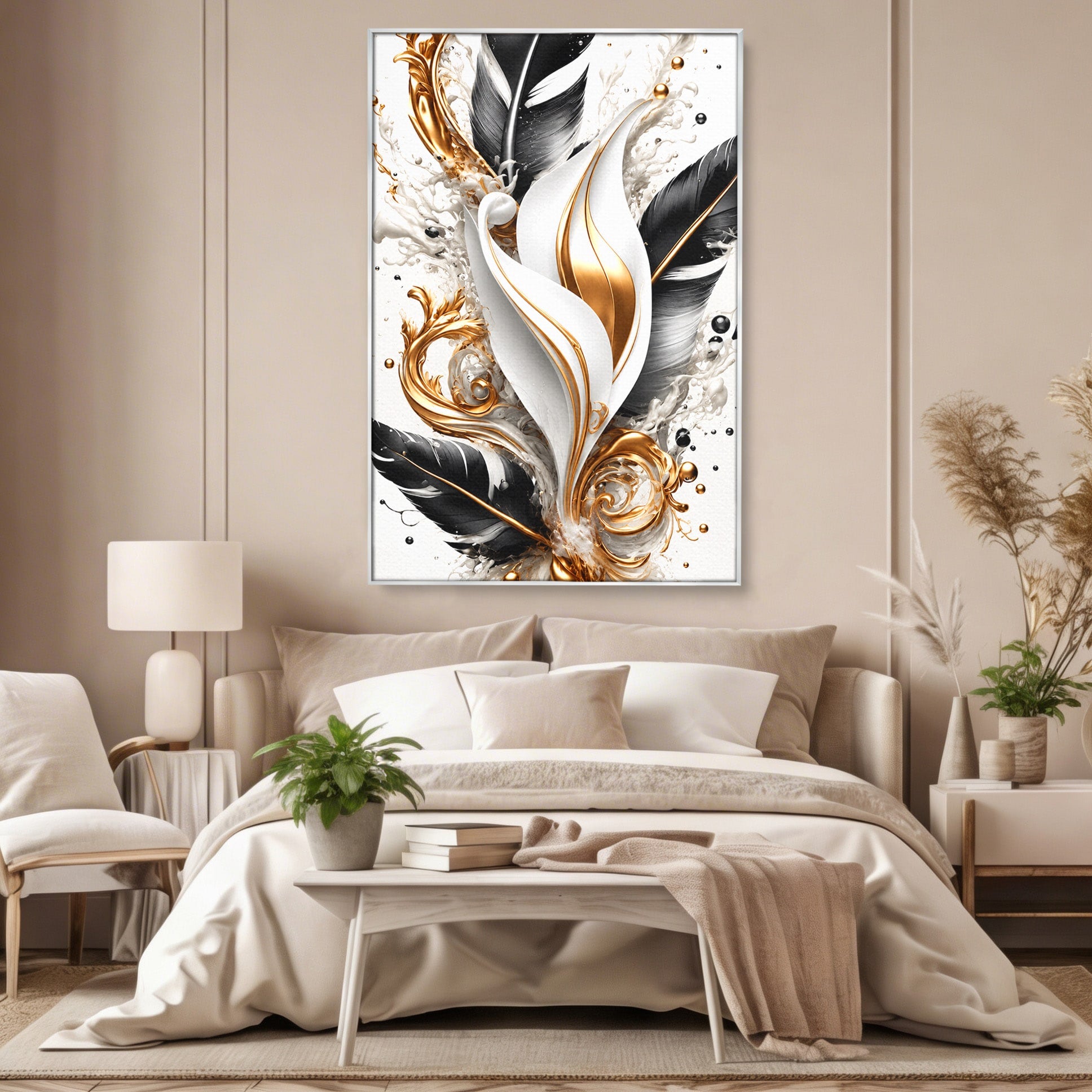 Tablou Canvas Premium LuxCanva® C1403, Armonie De Pene, Pene, Abstract, Eleganta, Arta Moderna, Living, Culori Vibrante