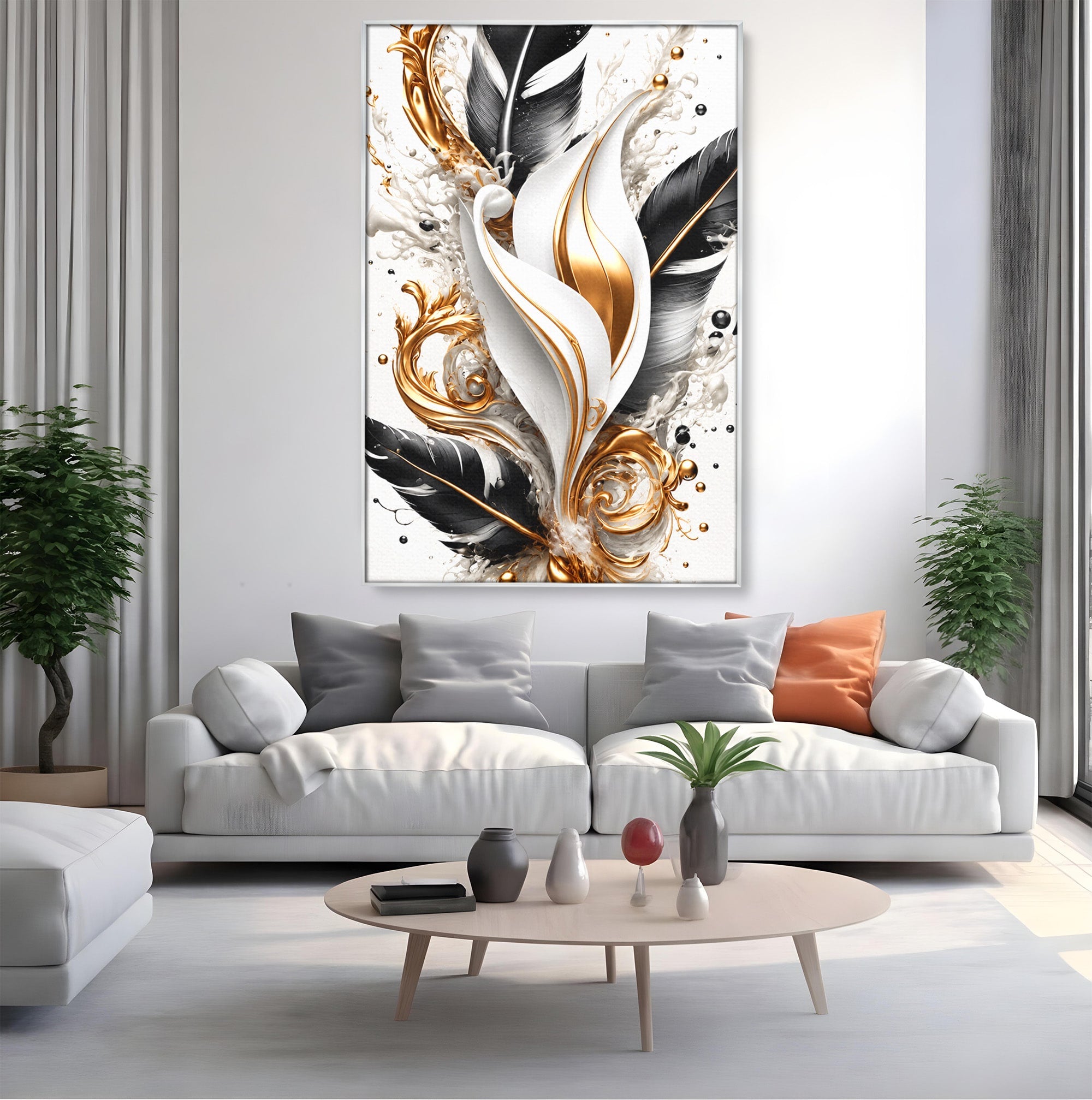 Tablou Canvas Premium LuxCanva® C1403, Armonie De Pene, Pene, Abstract, Eleganta, Arta Moderna, Living, Culori Vibrante