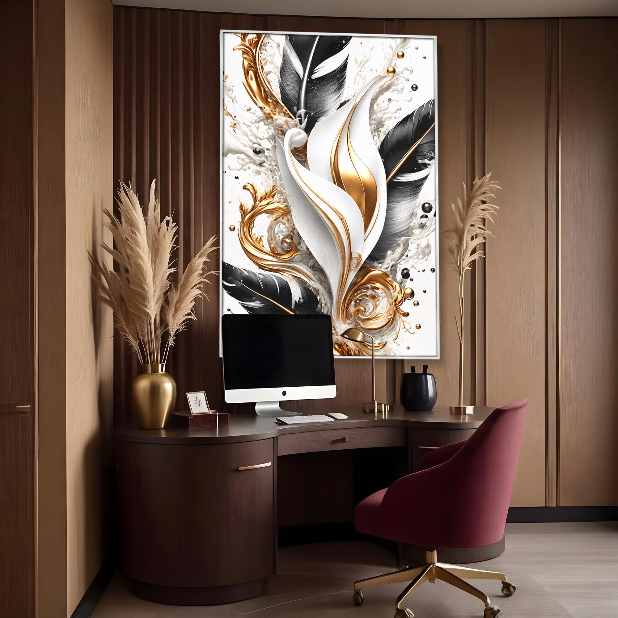 Tablou Canvas Premium LuxCanva® C1403, Armonie De Pene, Pene, Abstract, Eleganta, Arta Moderna, Living, Culori Vibrante