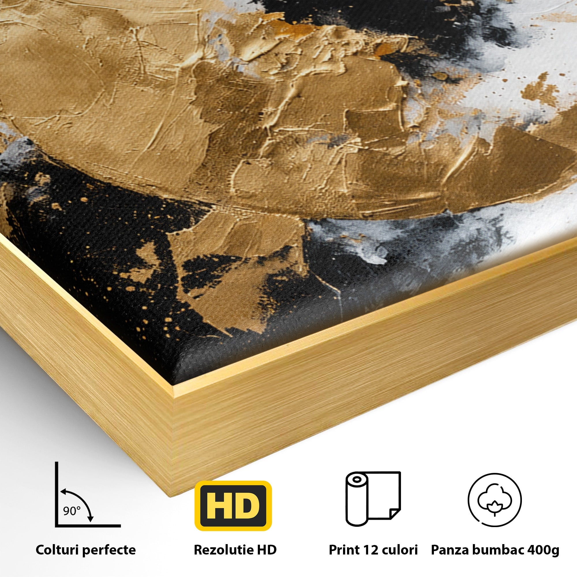 Tablou Canvas Premium LuxCanva® C1406, Explozie De Aur, Abstract, Modern, Energetic, Birou, Living, Culori Vibrante