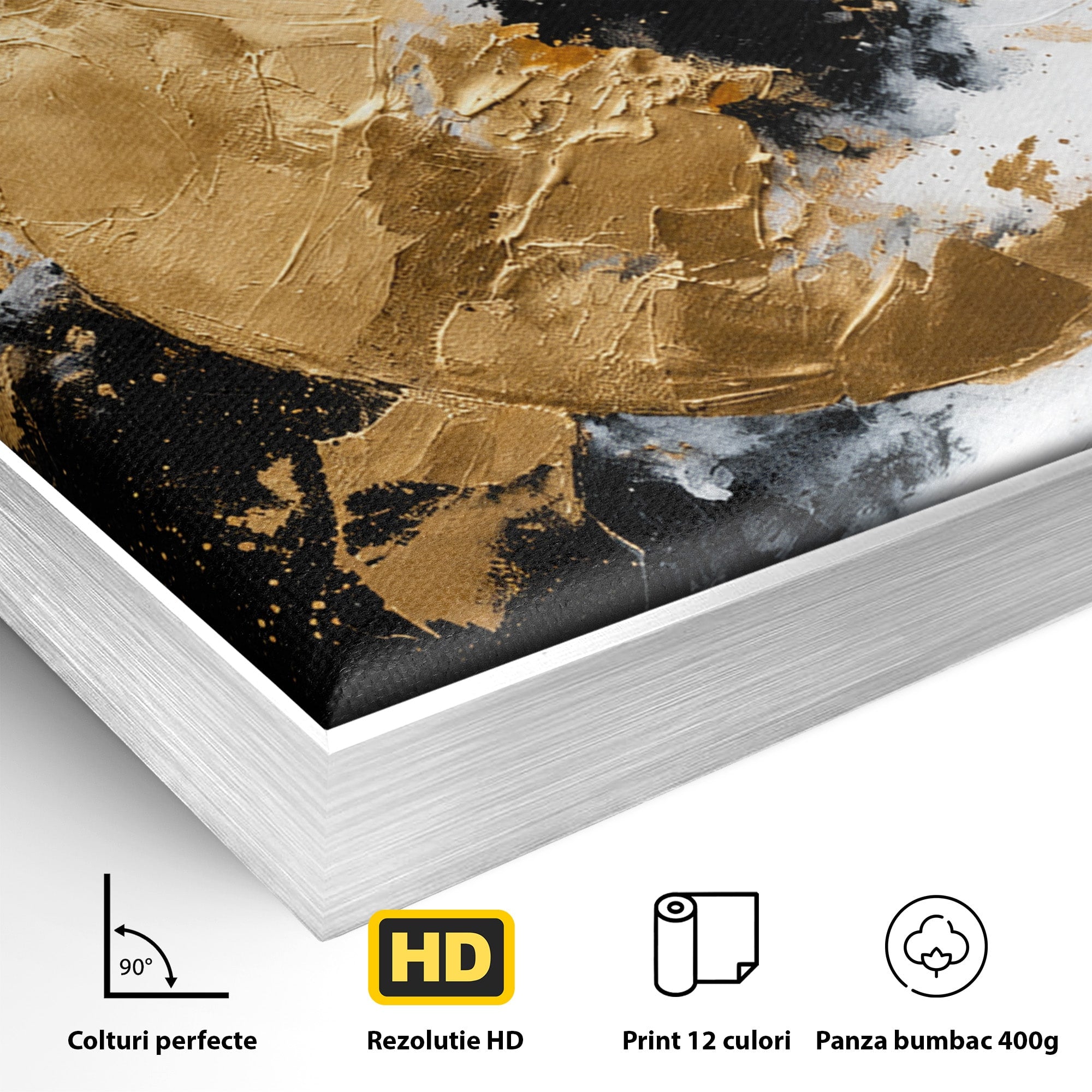 Tablou Canvas Premium LuxCanva® C1406, Explozie De Aur, Abstract, Modern, Energetic, Birou, Living, Culori Vibrante