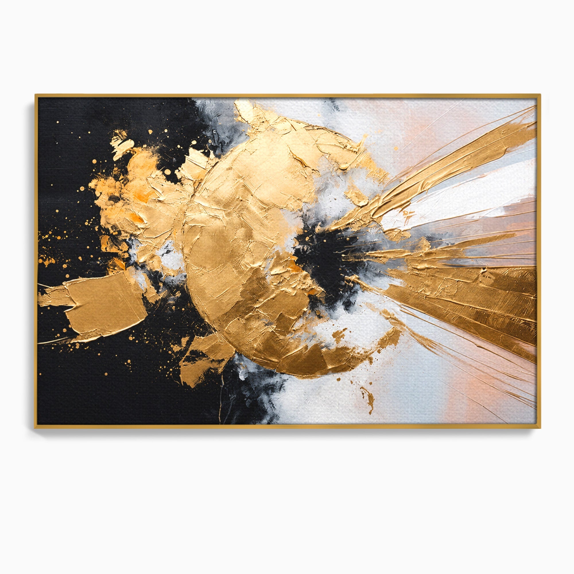 Tablou Canvas Premium LuxCanva® C1406, Explozie De Aur, Abstract, Modern, Energetic, Birou, Living, Culori Vibrante