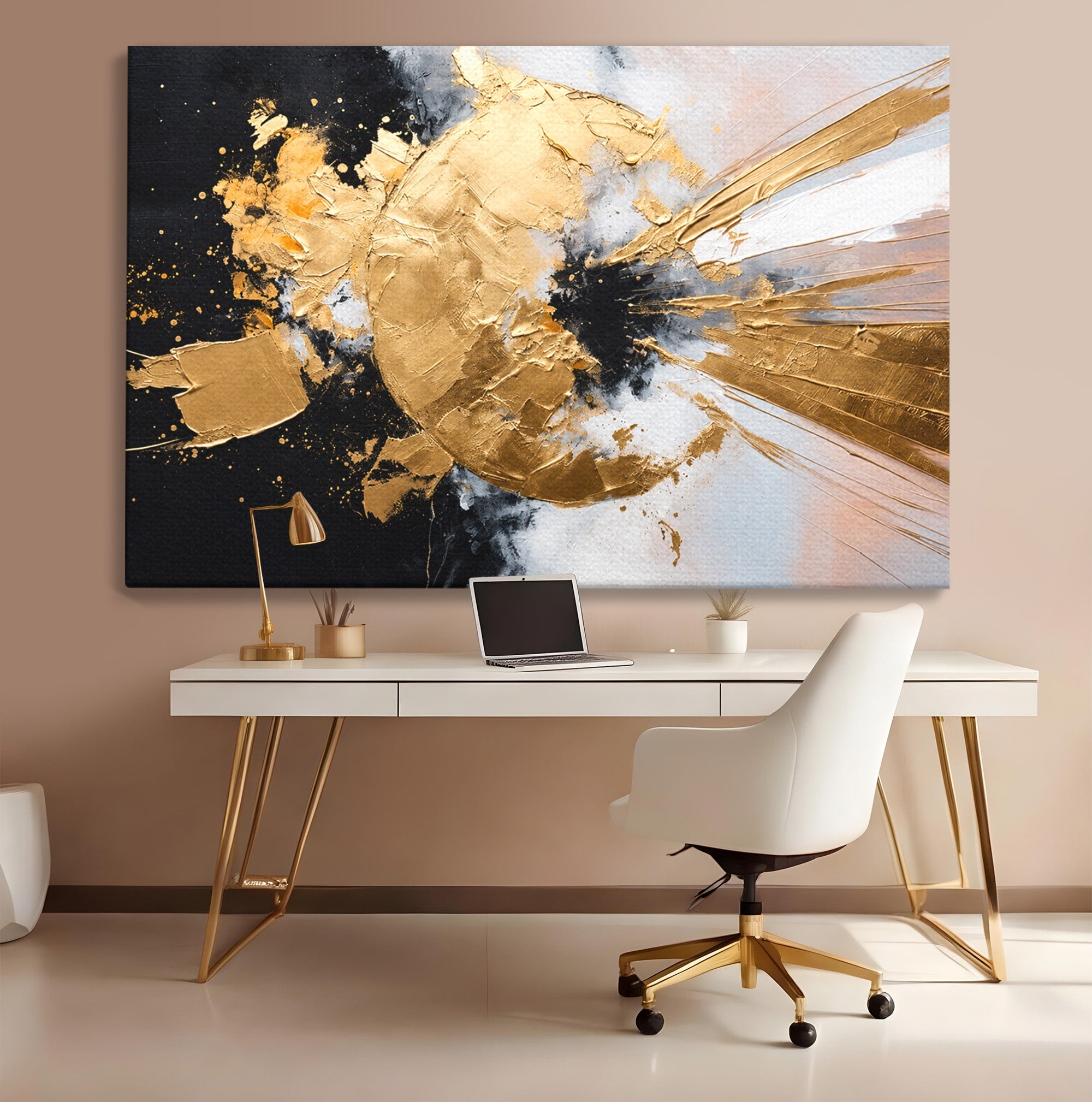 Tablou Canvas Premium LuxCanva® C1406, Explozie De Aur, Abstract, Modern, Energetic, Birou, Living, Culori Vibrante