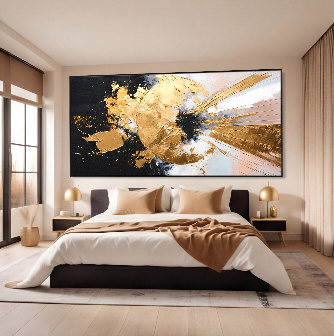 Tablou Canvas Premium LuxCanva® C1406, Explozie De Aur, Abstract, Modern, Energetic, Birou, Living, Culori Vibrante