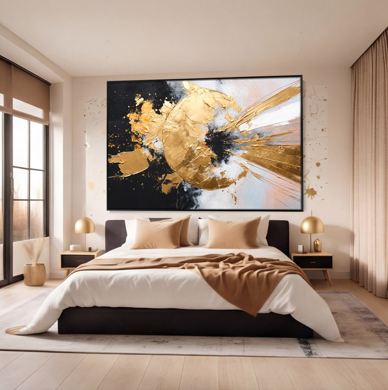 Tablou Canvas Premium LuxCanva® C1406, Explozie De Aur, Abstract, Modern, Energetic, Birou, Living, Culori Vibrante