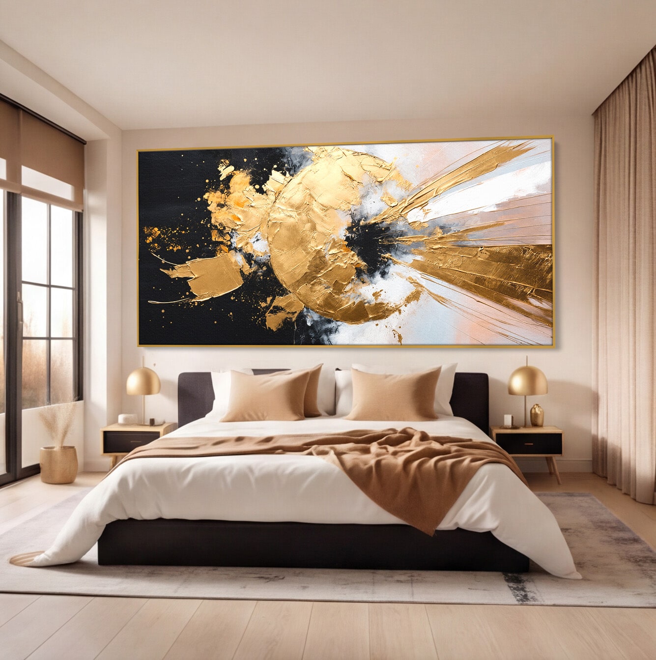 Tablou Canvas Premium LuxCanva® C1406, Explozie De Aur, Abstract, Modern, Energetic, Birou, Living, Culori Vibrante