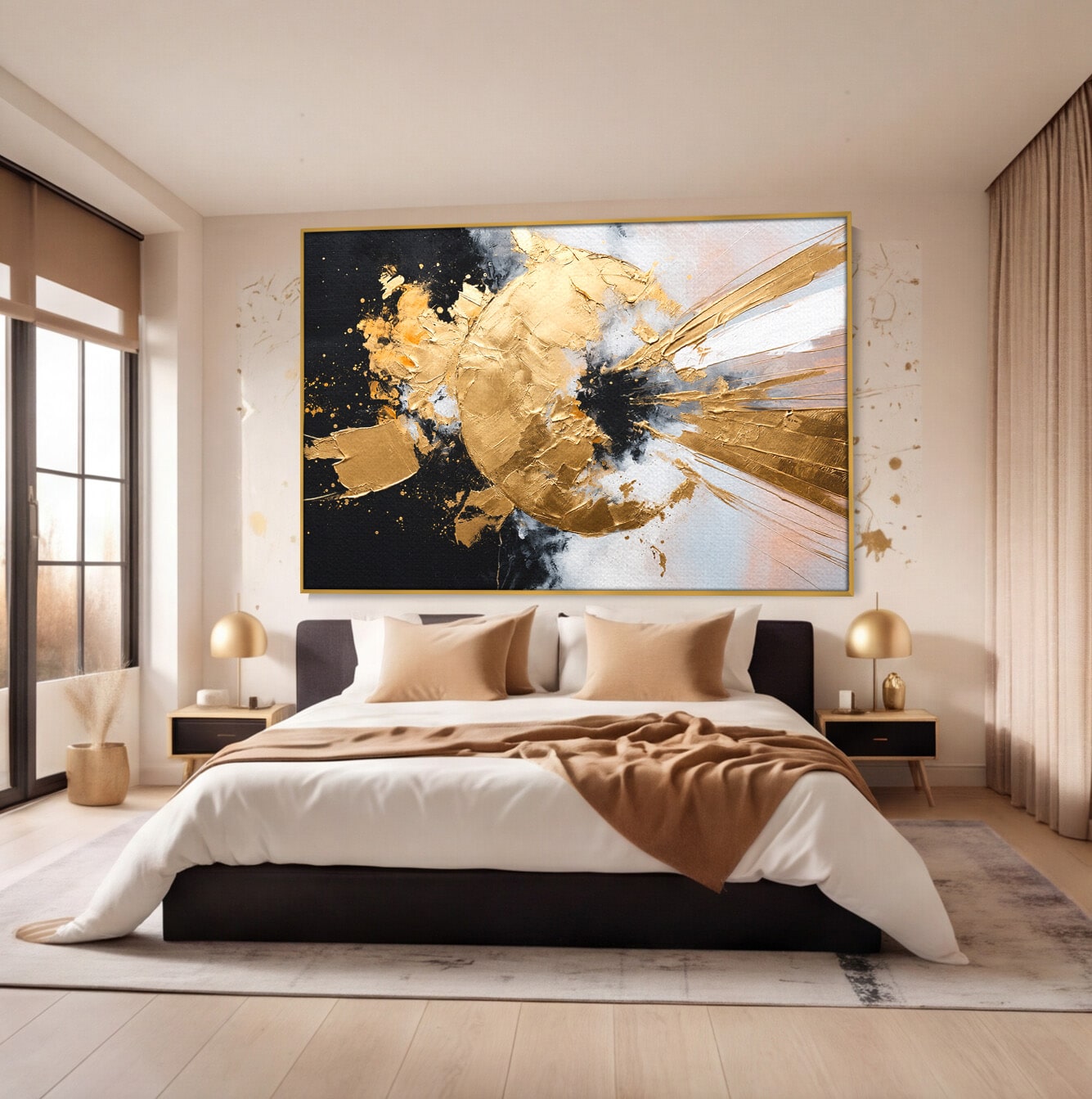 Tablou Canvas Premium LuxCanva® C1406, Explozie De Aur, Abstract, Modern, Energetic, Birou, Living, Culori Vibrante