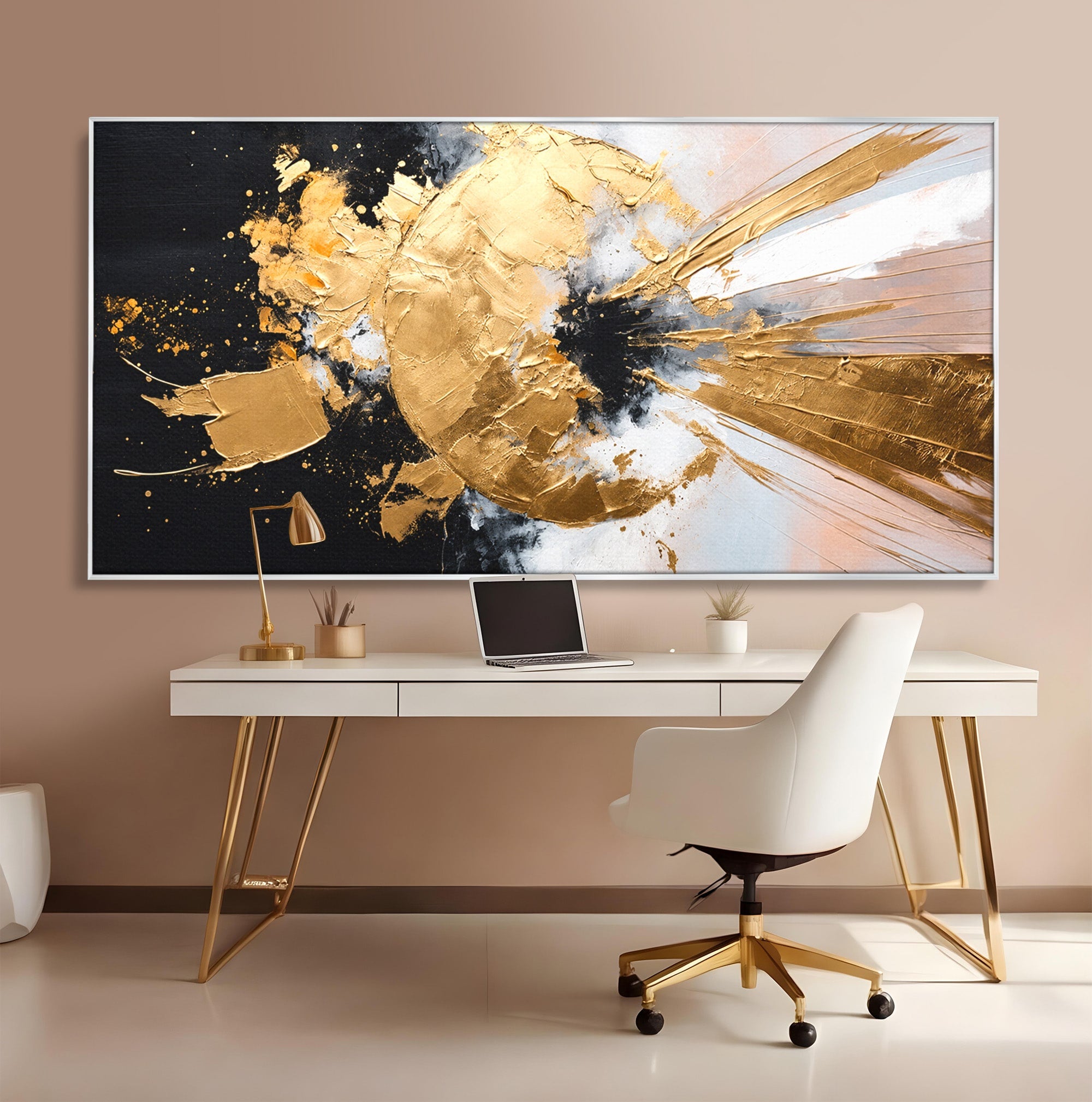 Tablou Canvas Premium LuxCanva® C1406, Explozie De Aur, Abstract, Modern, Energetic, Birou, Living, Culori Vibrante
