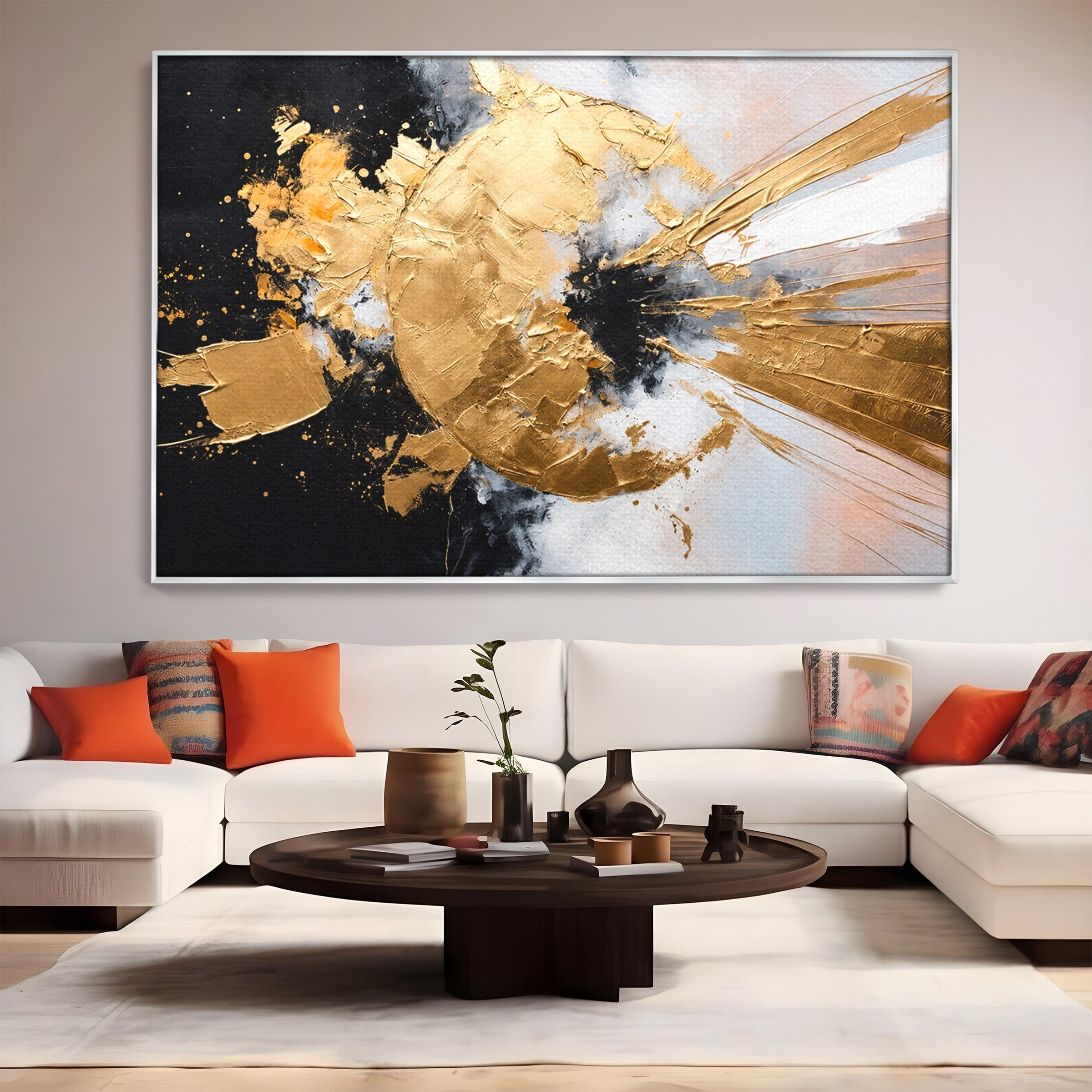 Tablou Canvas Premium LuxCanva® C1406, Explozie De Aur, Abstract, Modern, Energetic, Birou, Living, Culori Vibrante