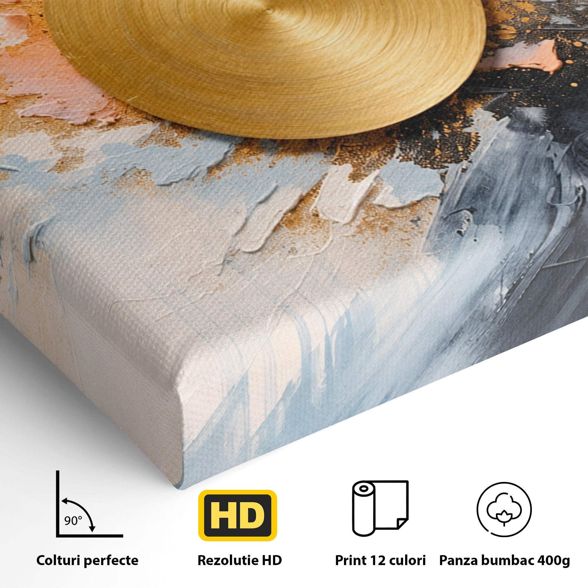 Tablou Canvas Premium LuxCanva® C1407, Explozie Aurie, Abstract, Arta Moderna, Living, Dinamism, Auriu, Culori Vibrante