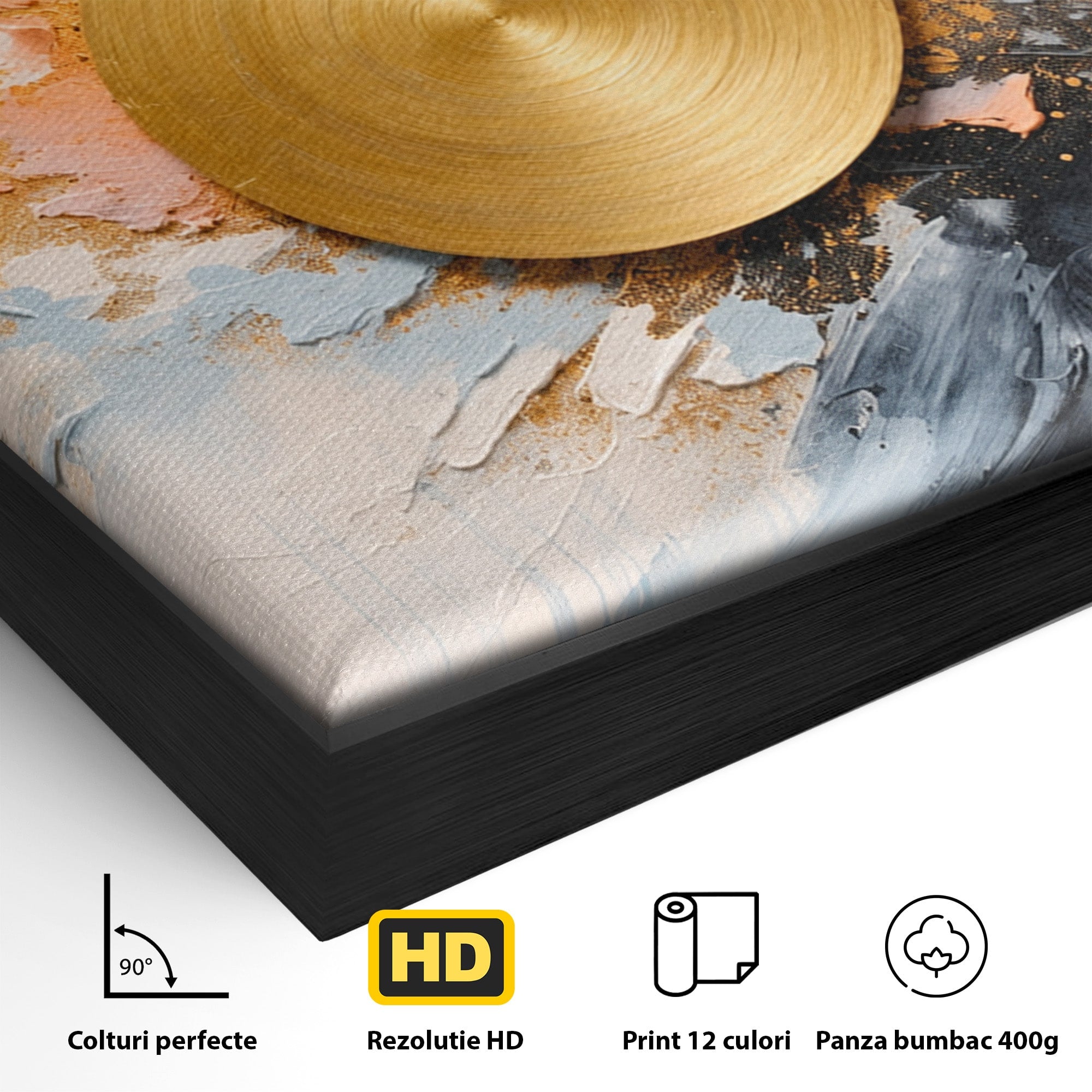 Tablou Canvas Premium LuxCanva® C1407, Explozie Aurie, Abstract, Arta Moderna, Living, Dinamism, Auriu, Culori Vibrante