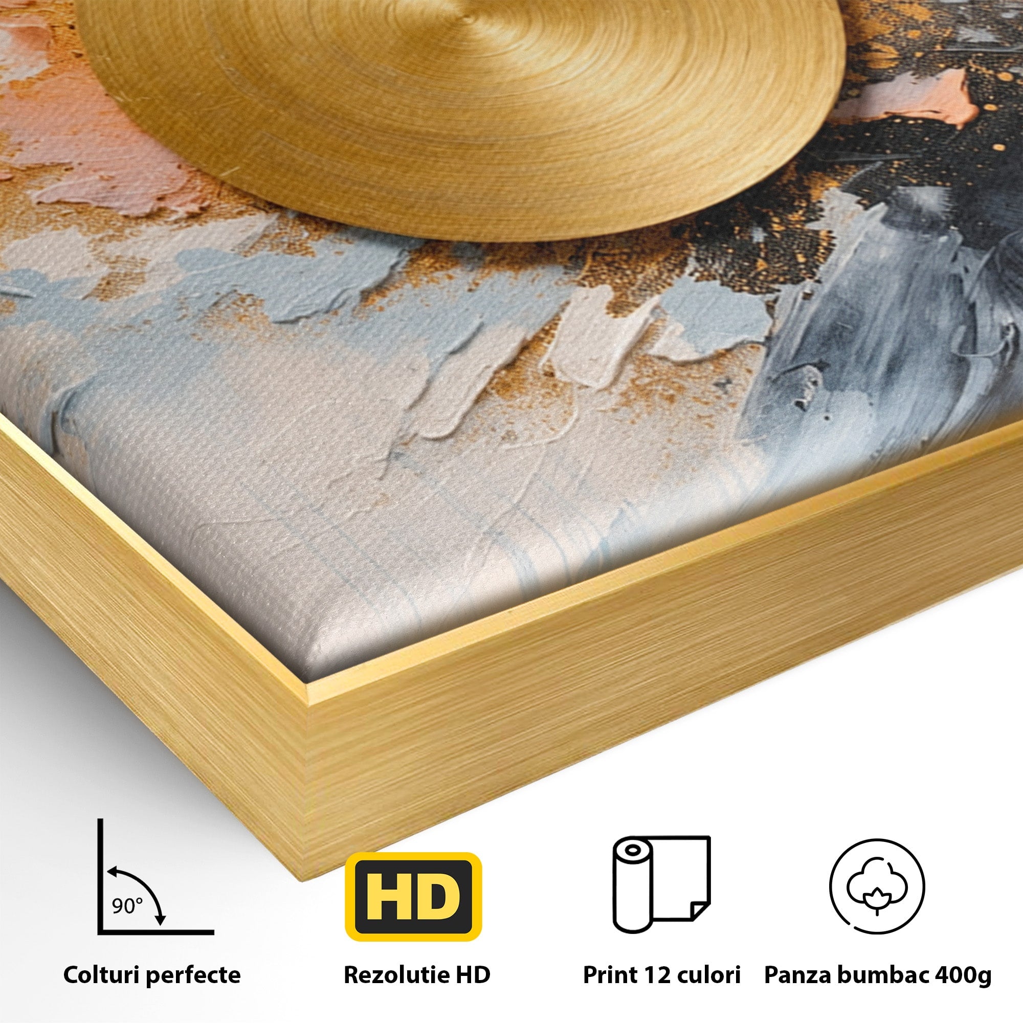 Tablou Canvas Premium LuxCanva® C1407, Explozie Aurie, Abstract, Arta Moderna, Living, Dinamism, Auriu, Culori Vibrante