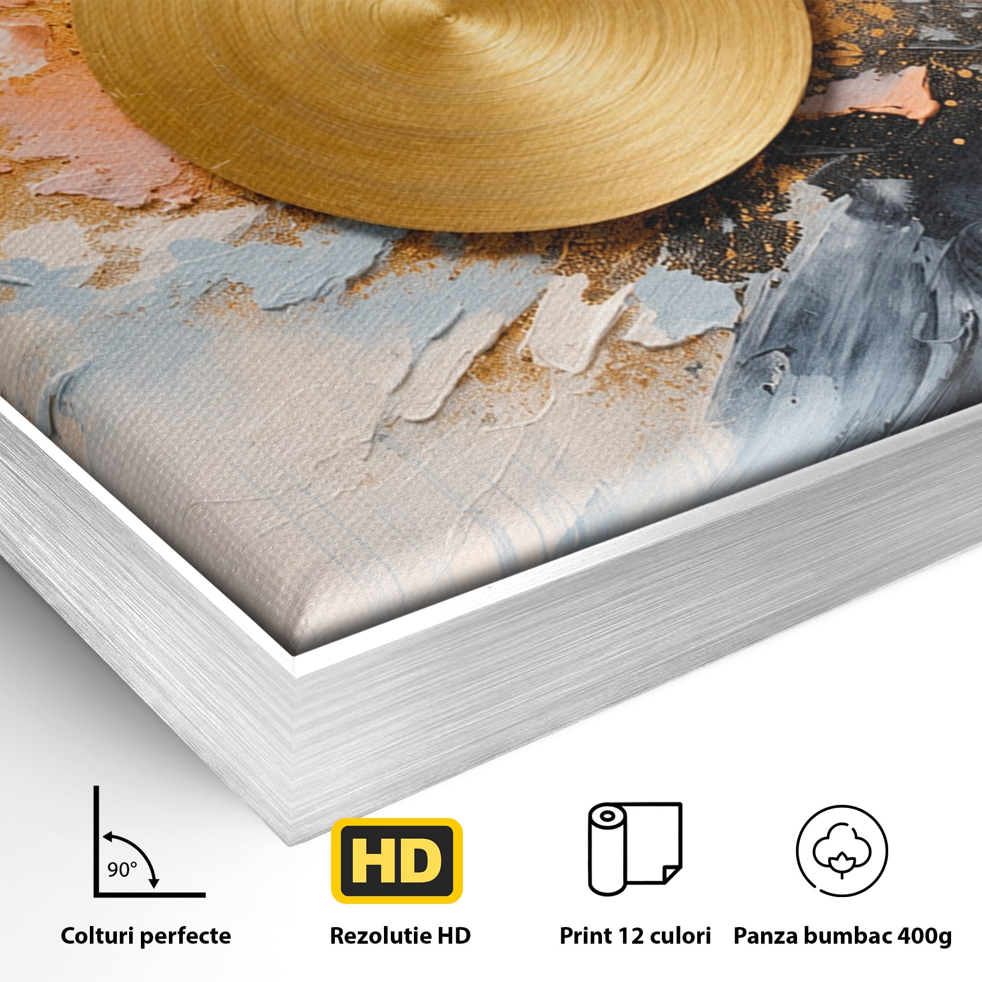 Tablou Canvas Premium LuxCanva® C1407, Explozie Aurie, Abstract, Arta Moderna, Living, Dinamism, Auriu, Culori Vibrante