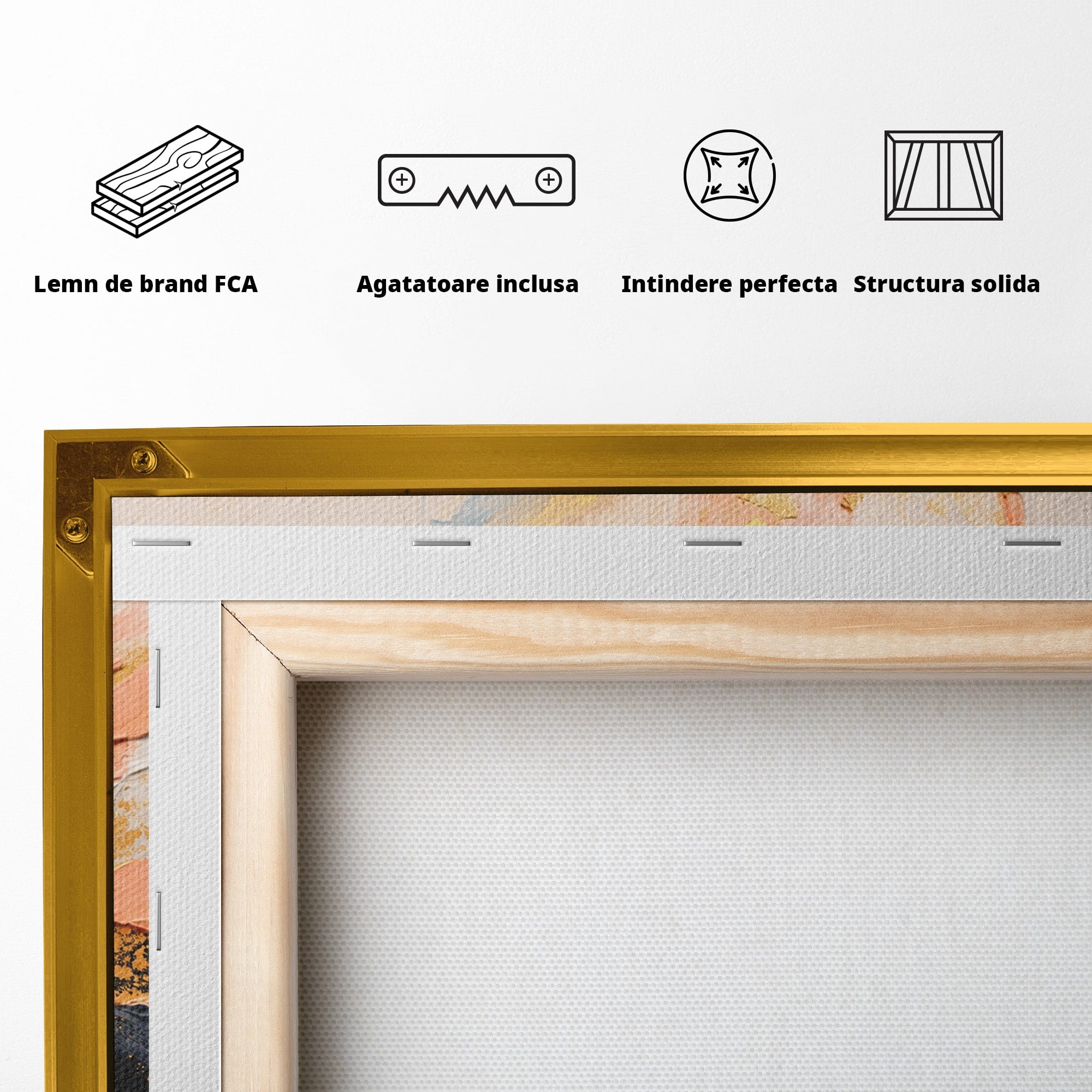 Tablou Canvas Premium LuxCanva® C1407, Explozie Aurie, Abstract, Arta Moderna, Living, Dinamism, Auriu, Culori Vibrante