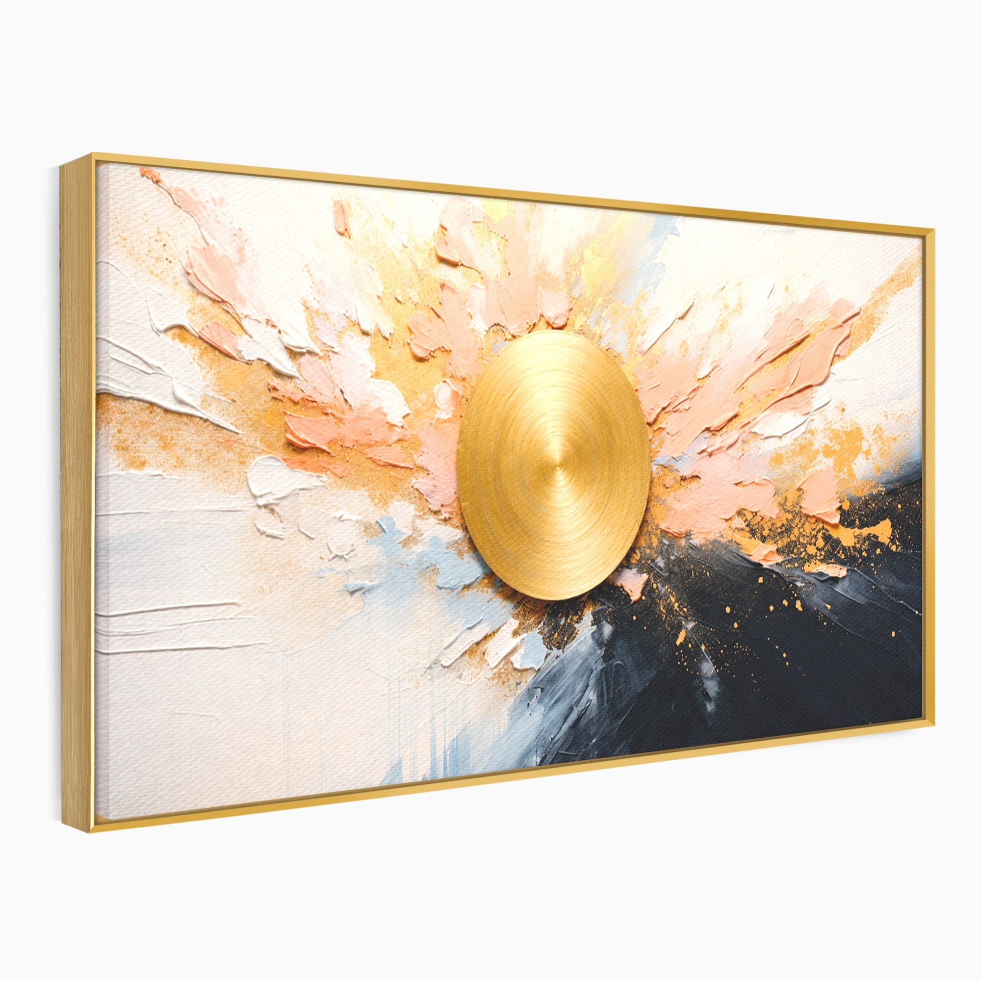 Tablou Canvas Premium LuxCanva® C1407, Explozie Aurie, Abstract, Arta Moderna, Living, Dinamism, Auriu, Culori Vibrante