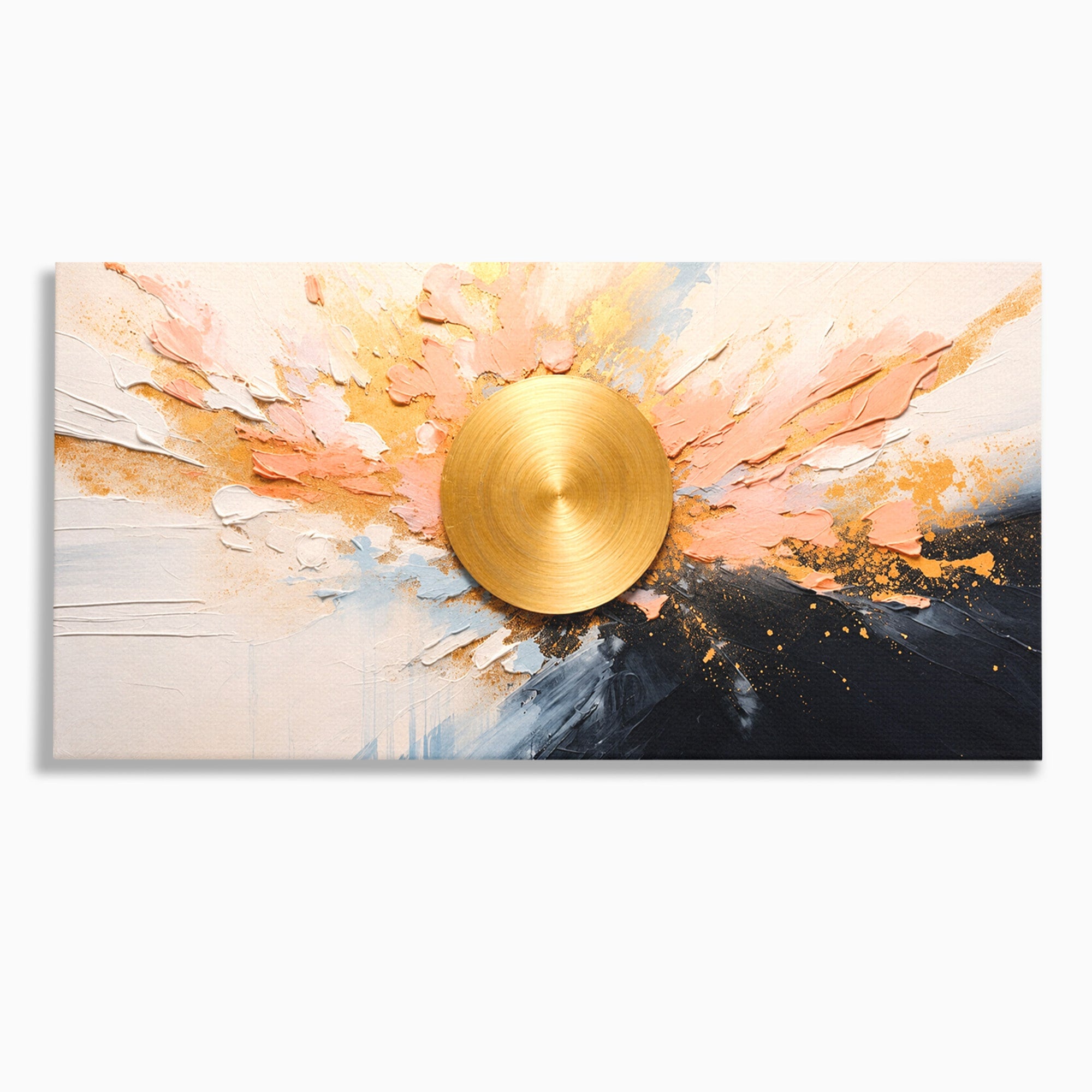 Tablou Canvas Premium LuxCanva® C1407, Explozie Aurie, Abstract, Arta Moderna, Living, Dinamism, Auriu, Culori Vibrante