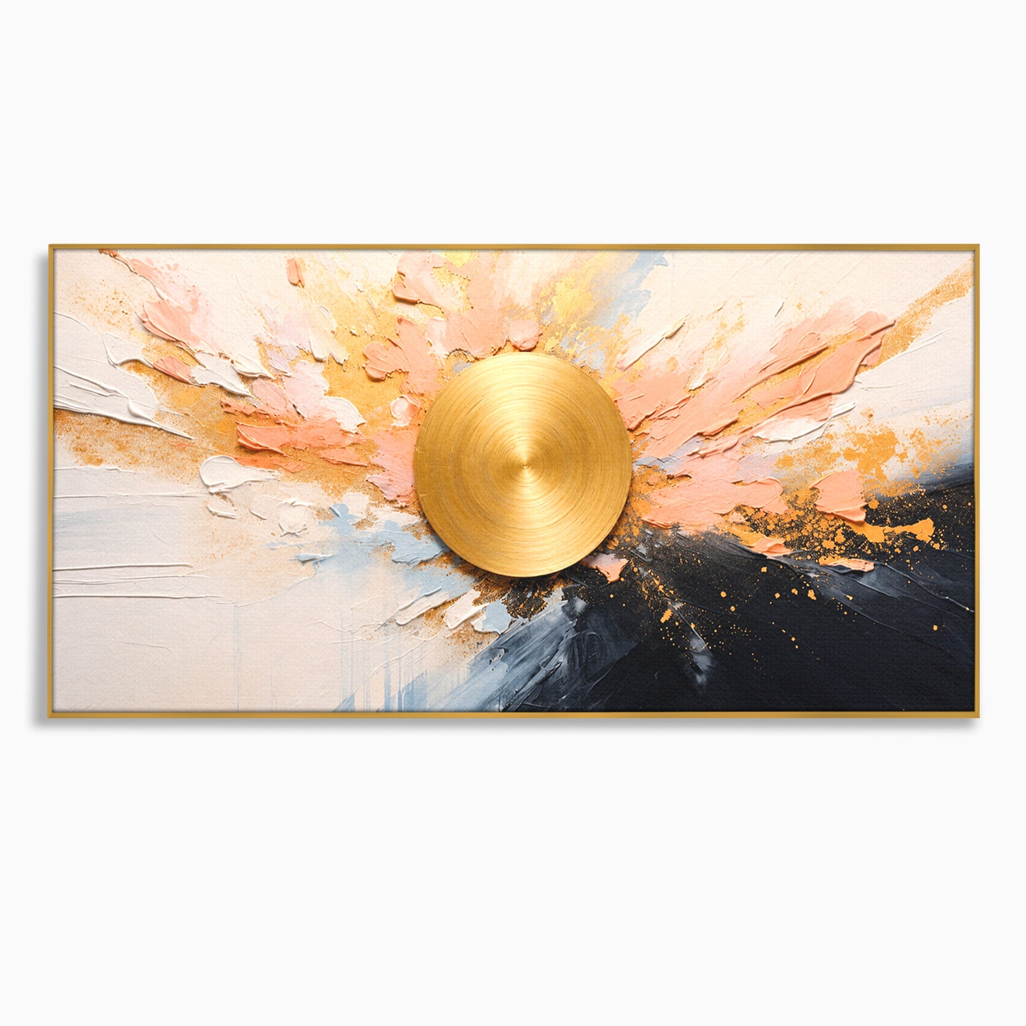 Tablou Canvas Premium LuxCanva® C1407, Explozie Aurie, Abstract, Arta Moderna, Living, Dinamism, Auriu, Culori Vibrante