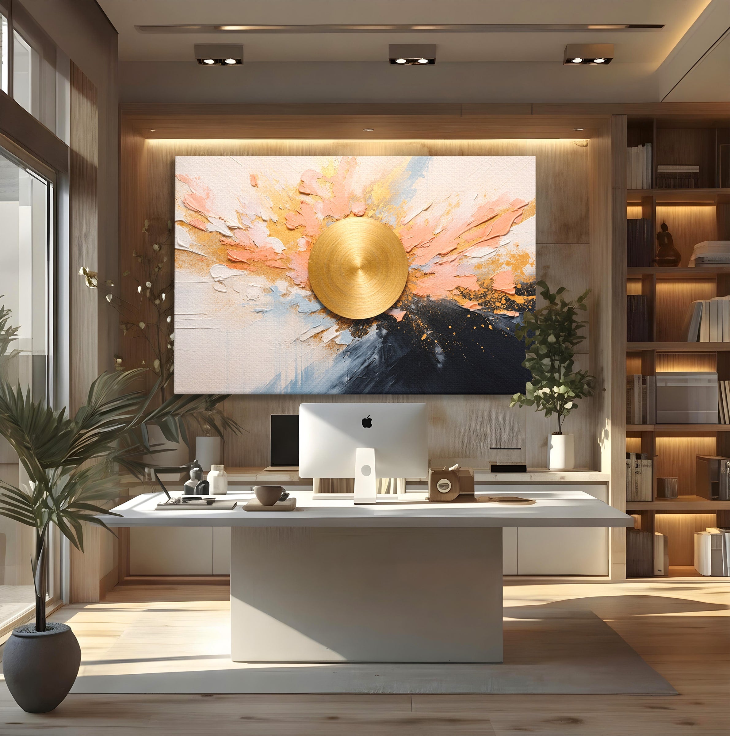 Tablou Canvas Premium LuxCanva® C1407, Explozie Aurie, Abstract, Arta Moderna, Living, Dinamism, Auriu, Culori Vibrante