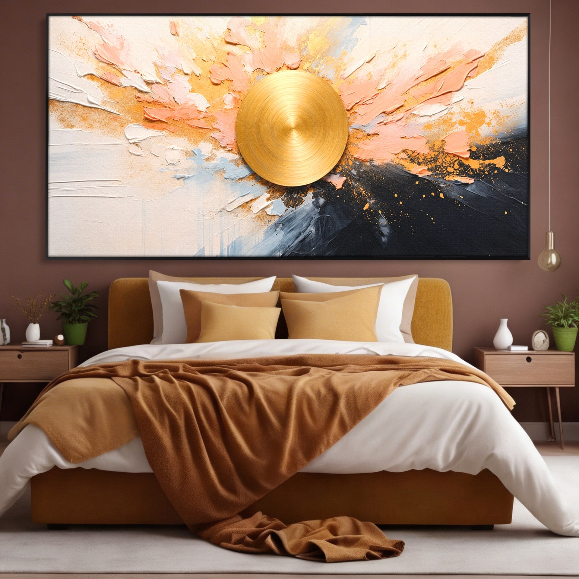 Tablou Canvas Premium LuxCanva® C1407, Explozie Aurie, Abstract, Arta Moderna, Living, Dinamism, Auriu, Culori Vibrante