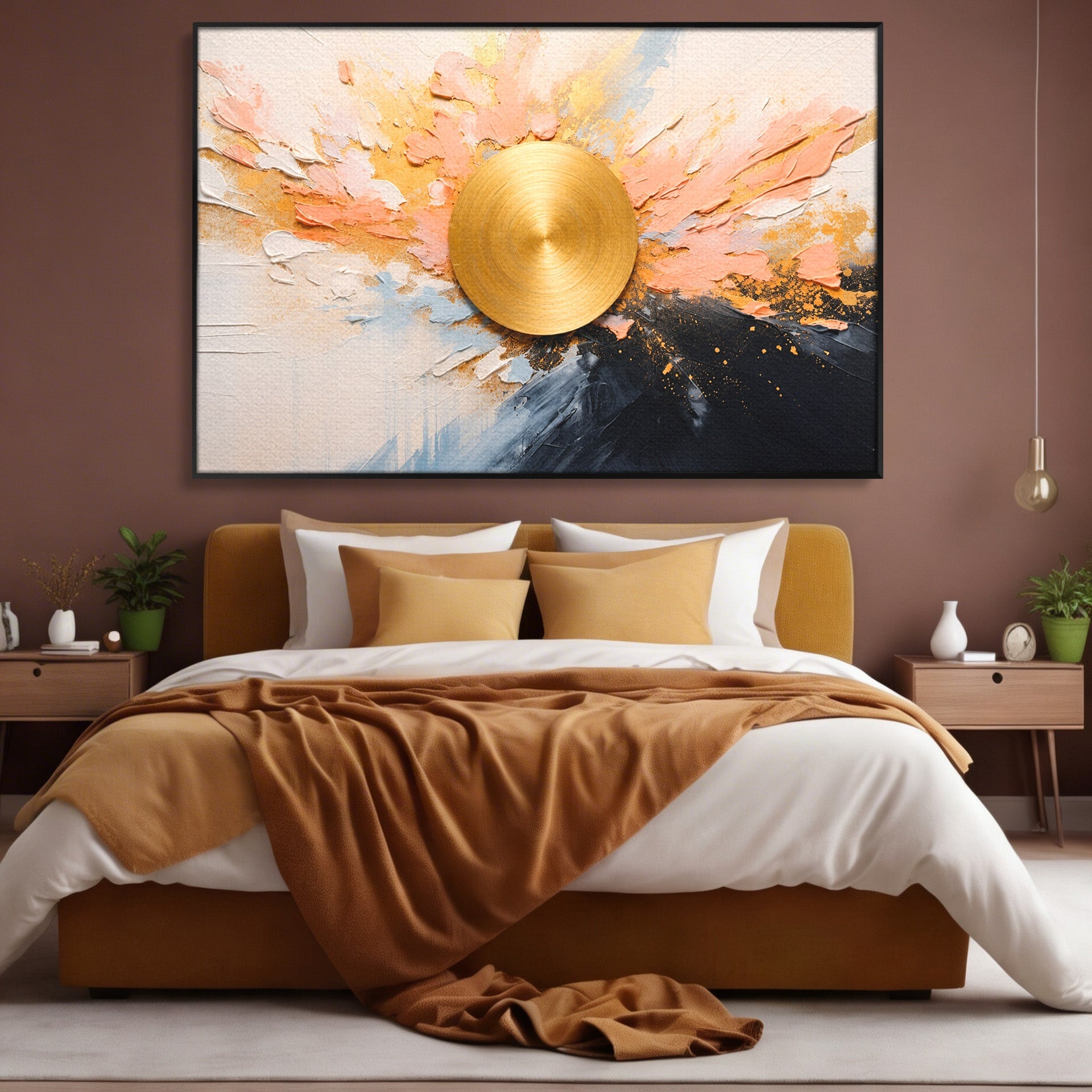 Tablou Canvas Premium LuxCanva® C1407, Explozie Aurie, Abstract, Arta Moderna, Living, Dinamism, Auriu, Culori Vibrante