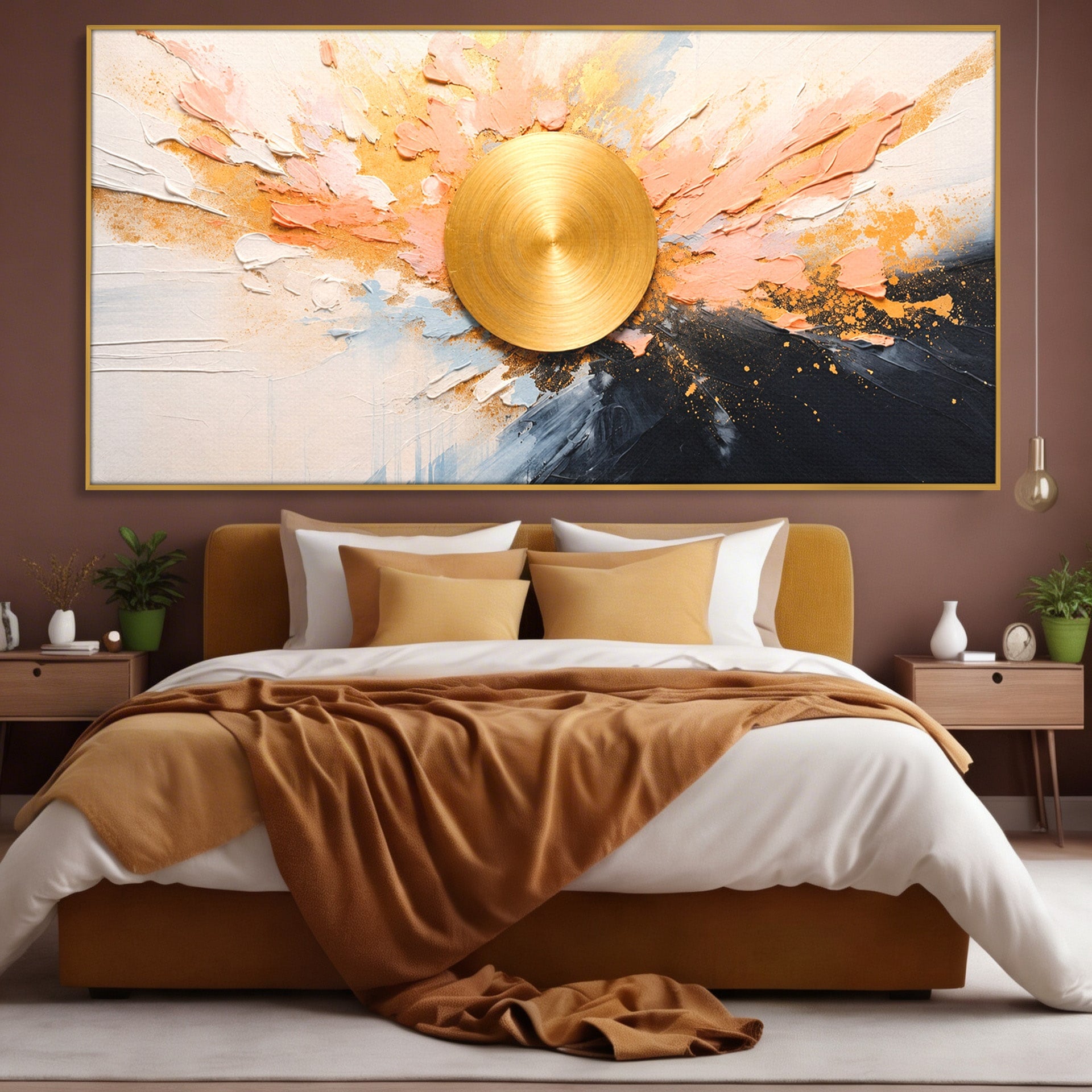 Tablou Canvas Premium LuxCanva® C1407, Explozie Aurie, Abstract, Arta Moderna, Living, Dinamism, Auriu, Culori Vibrante