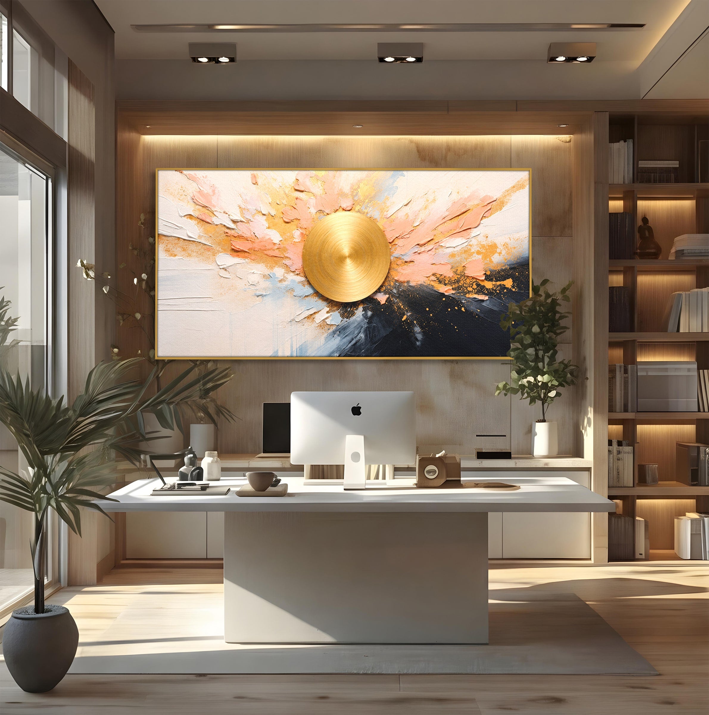 Tablou Canvas Premium LuxCanva® C1407, Explozie Aurie, Abstract, Arta Moderna, Living, Dinamism, Auriu, Culori Vibrante