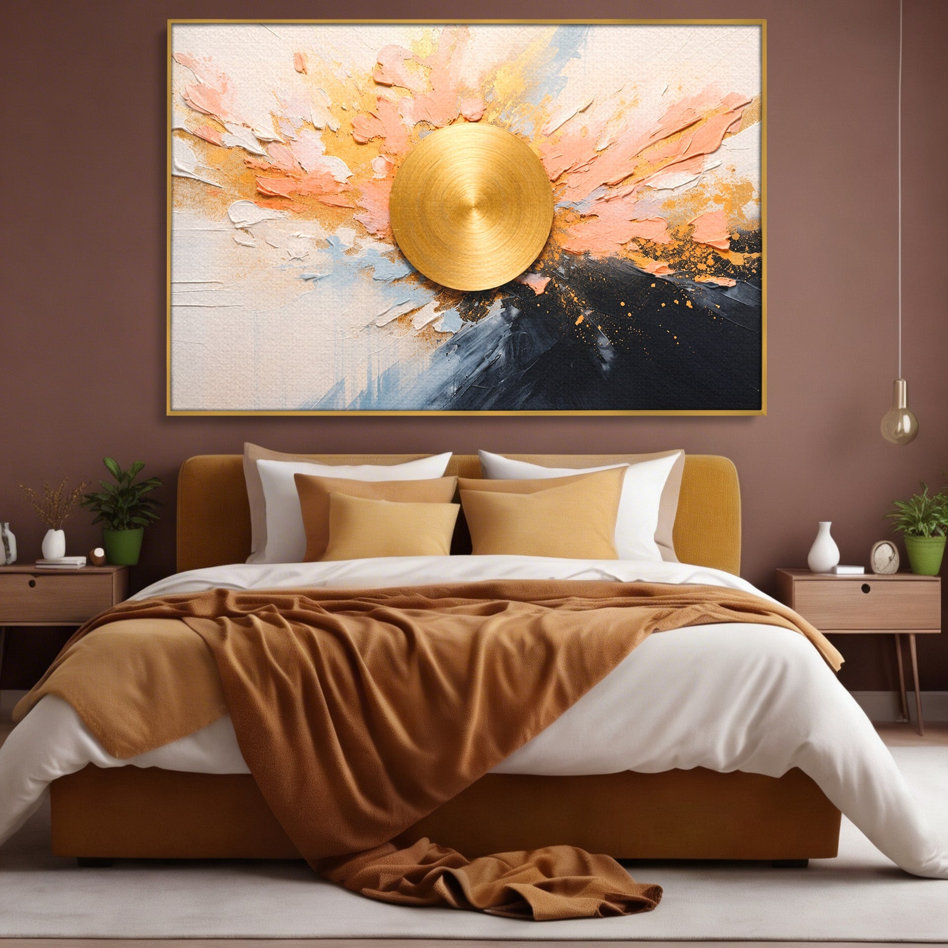 Tablou Canvas Premium LuxCanva® C1407, Explozie Aurie, Abstract, Arta Moderna, Living, Dinamism, Auriu, Culori Vibrante