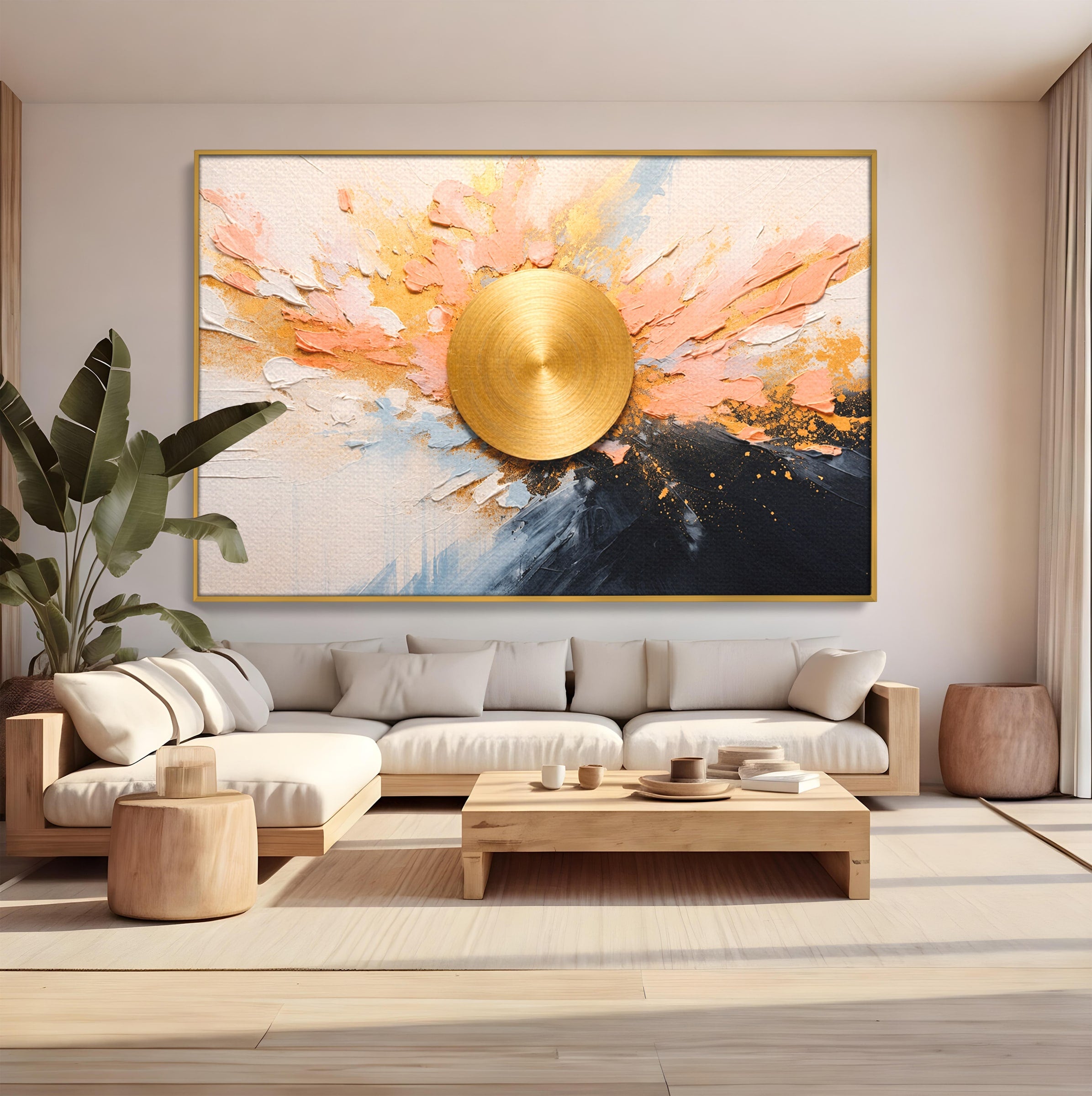 Tablou Canvas Premium LuxCanva® C1407, Explozie Aurie, Abstract, Arta Moderna, Living, Dinamism, Auriu, Culori Vibrante