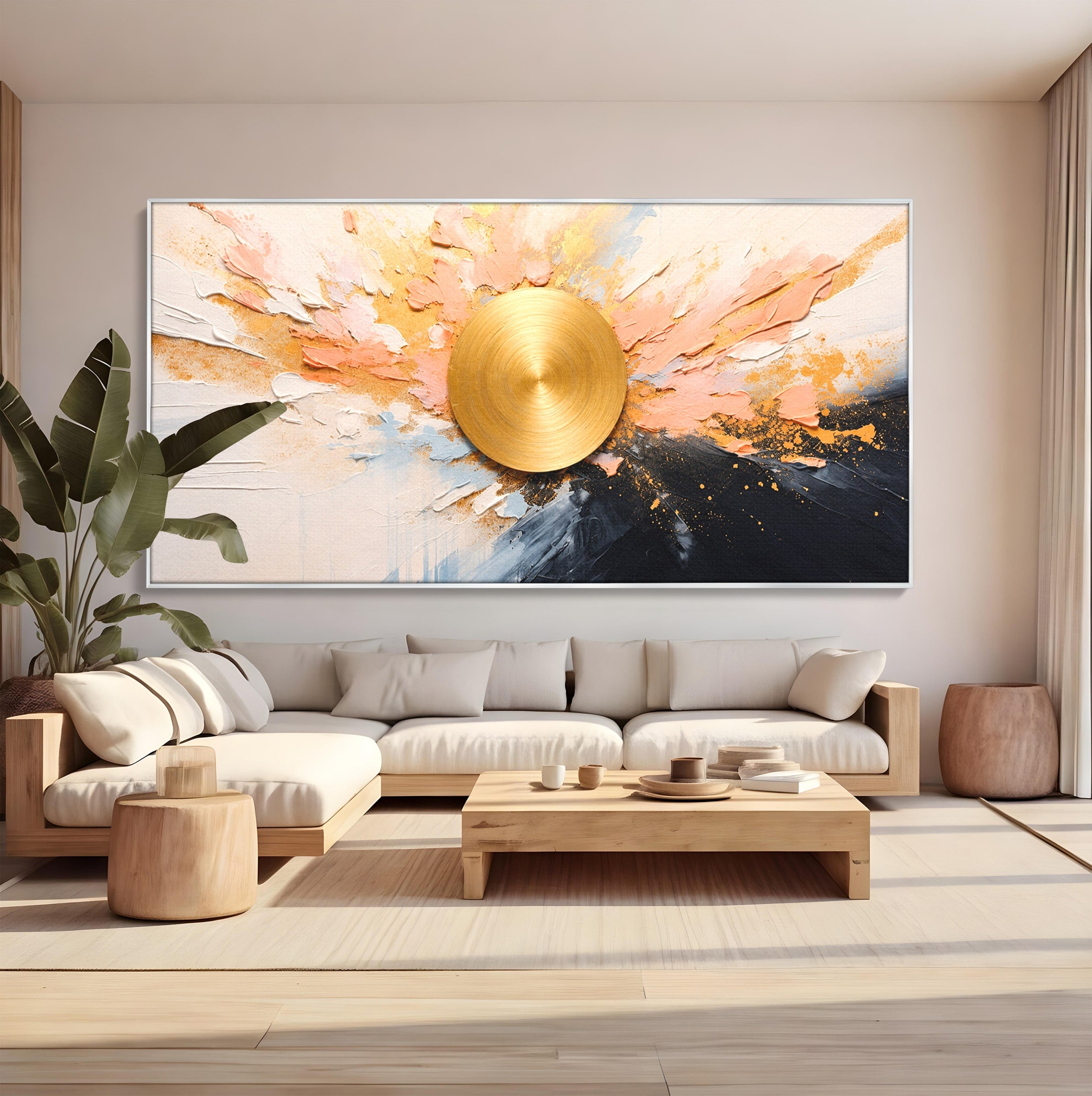 Tablou Canvas Premium LuxCanva® C1407, Explozie Aurie, Abstract, Arta Moderna, Living, Dinamism, Auriu, Culori Vibrante