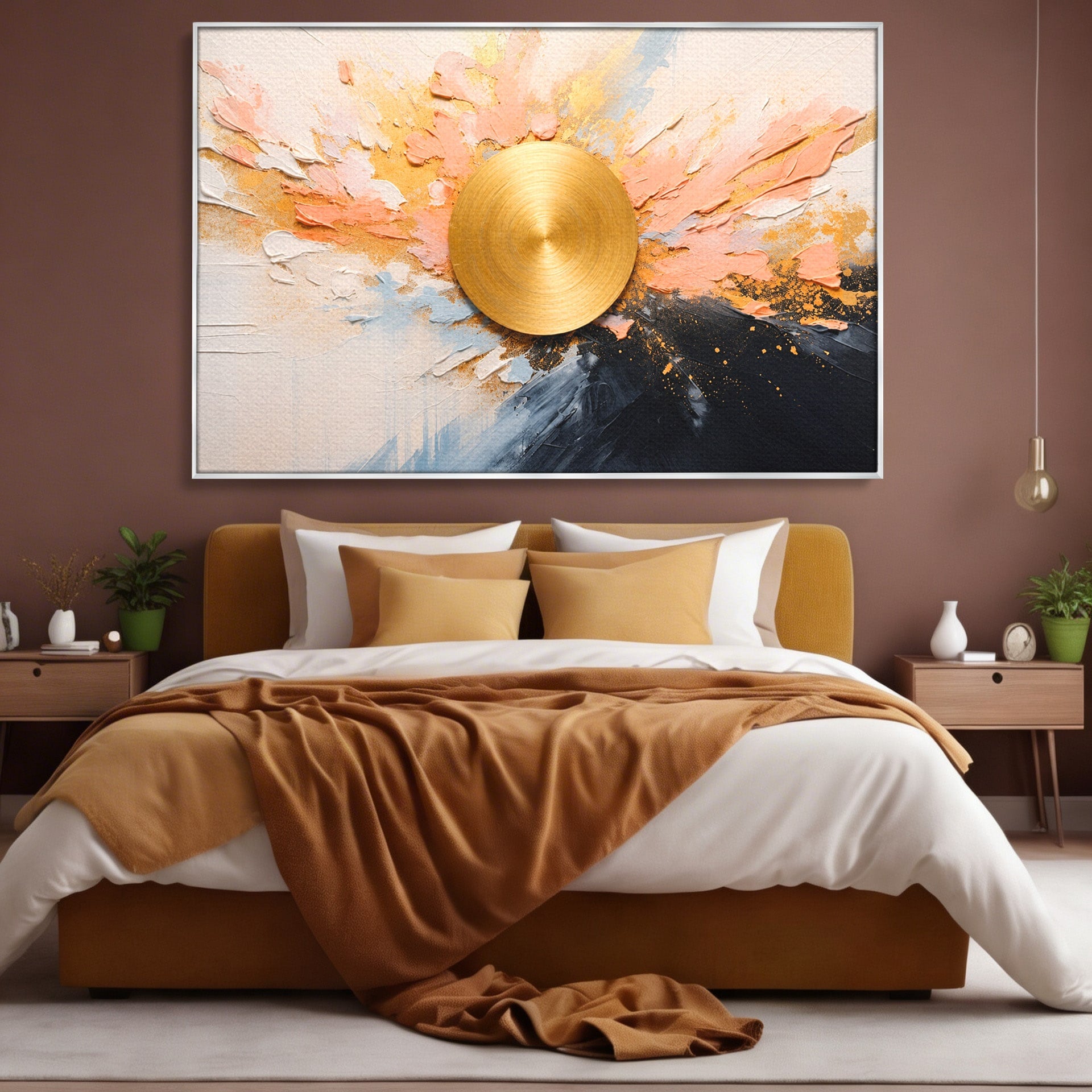 Tablou Canvas Premium LuxCanva® C1407, Explozie Aurie, Abstract, Arta Moderna, Living, Dinamism, Auriu, Culori Vibrante