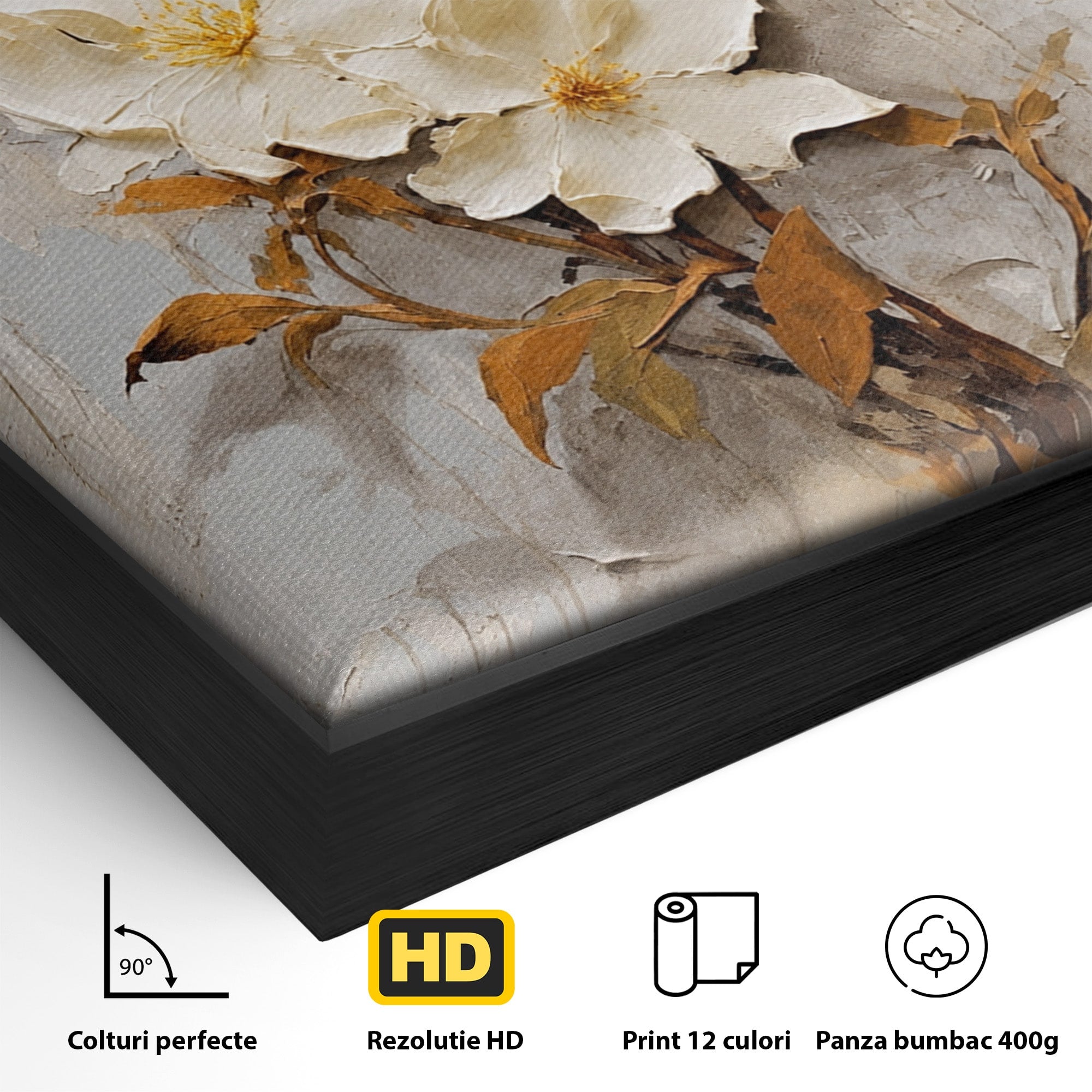 Tablou Canvas Premium LuxCanva® C1408, Flori Delicate Pe Fundal Texturat, Flori, Texturat, Eleganta, Living, Dormitor, Culori Vibrante
