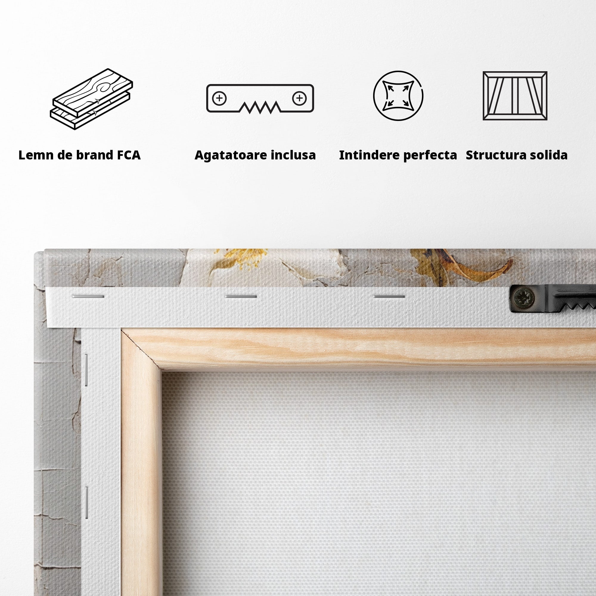 Tablou Canvas Premium LuxCanva® C1408, Flori Delicate Pe Fundal Texturat, Flori, Texturat, Eleganta, Living, Dormitor, Culori Vibrante