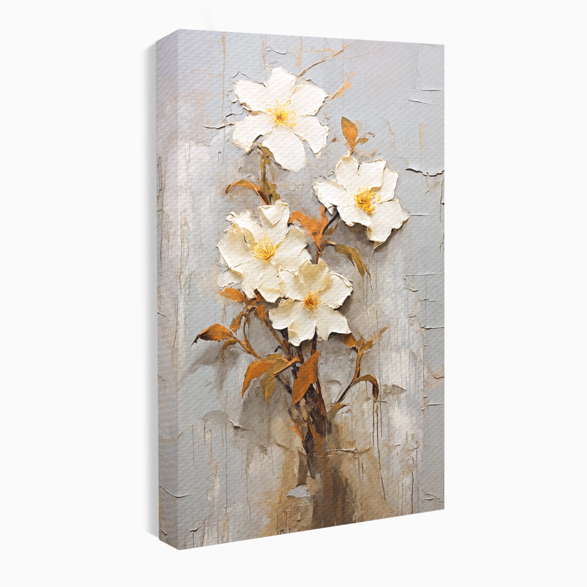 Tablou Canvas Premium LuxCanva® C1408, Flori Delicate Pe Fundal Texturat, Flori, Texturat, Eleganta, Living, Dormitor, Culori Vibrante