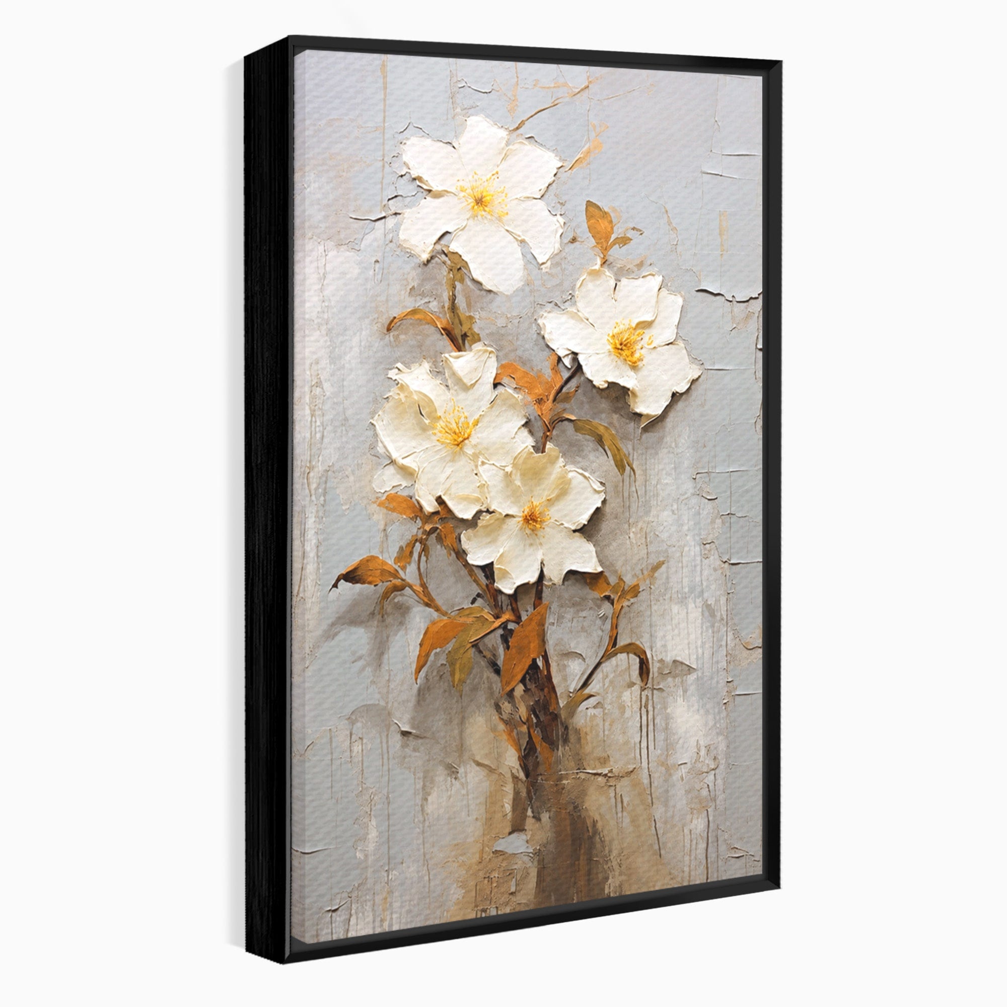 Tablou Canvas Premium LuxCanva® C1408, Flori Delicate Pe Fundal Texturat, Flori, Texturat, Eleganta, Living, Dormitor, Culori Vibrante