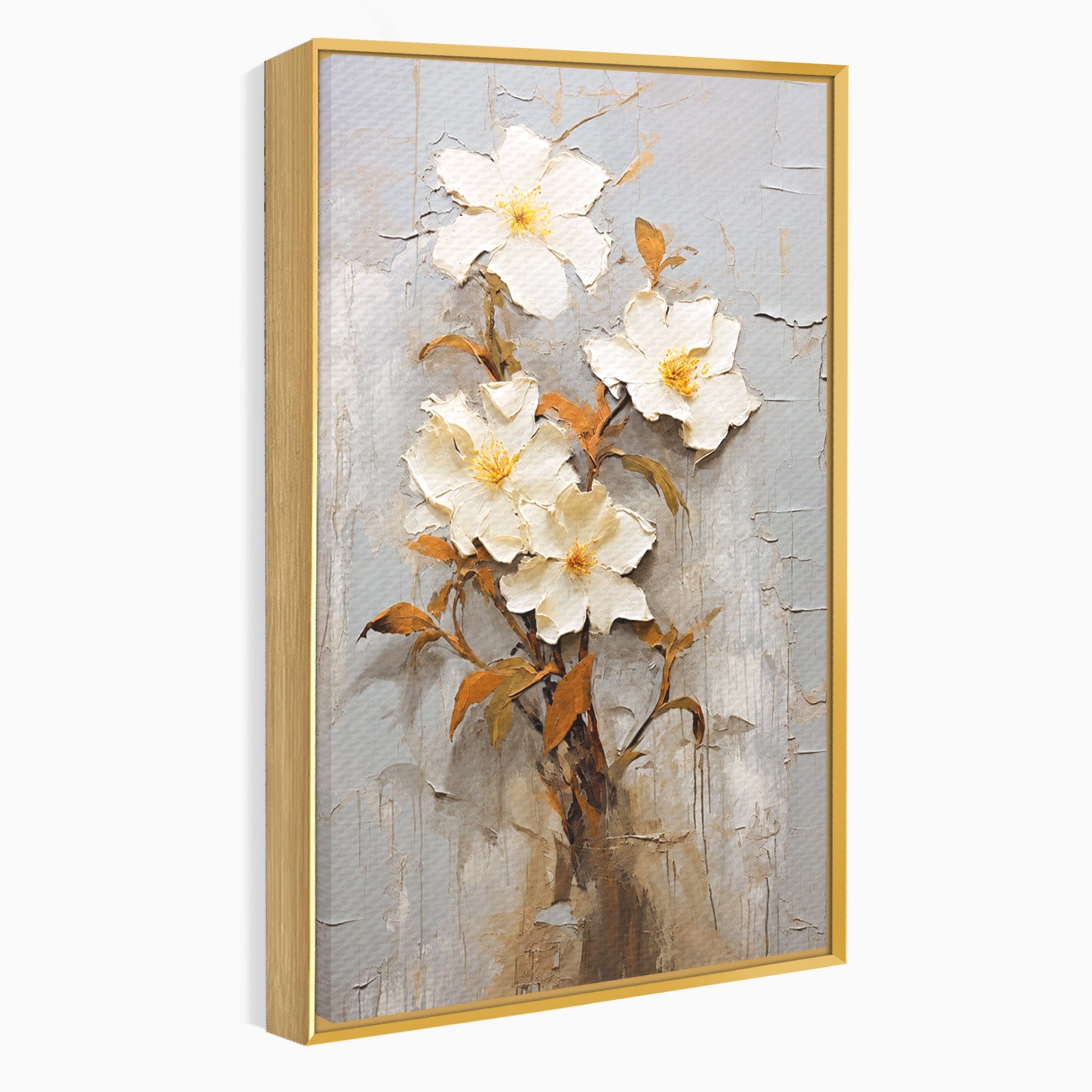 Tablou Canvas Premium LuxCanva® C1408, Flori Delicate Pe Fundal Texturat, Flori, Texturat, Eleganta, Living, Dormitor, Culori Vibrante
