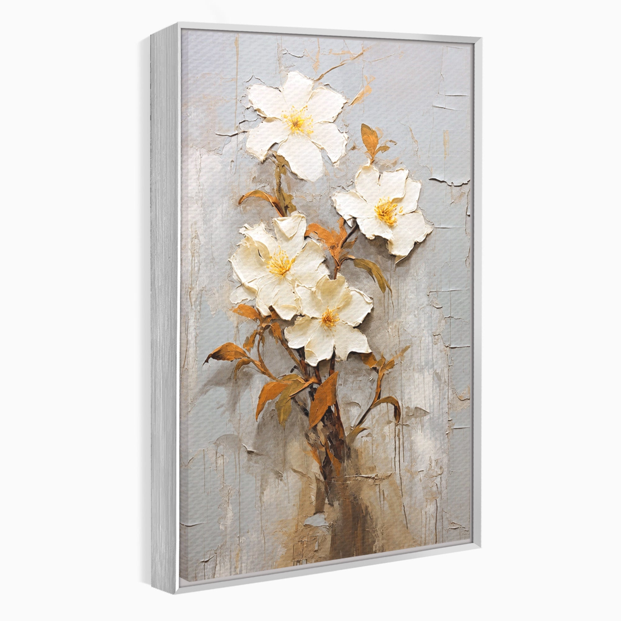 Tablou Canvas Premium LuxCanva® C1408, Flori Delicate Pe Fundal Texturat, Flori, Texturat, Eleganta, Living, Dormitor, Culori Vibrante