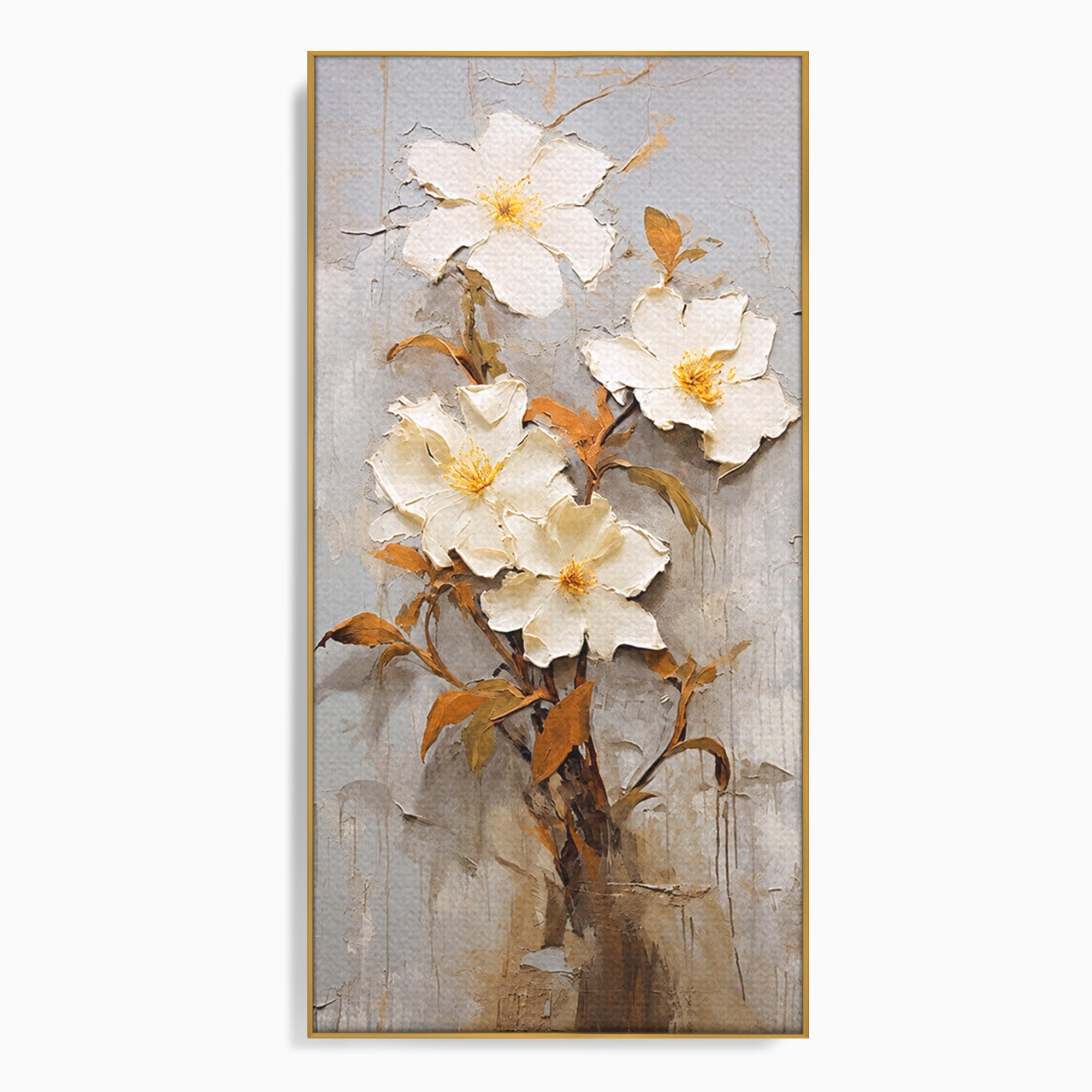 Tablou Canvas Premium LuxCanva® C1408, Flori Delicate Pe Fundal Texturat, Flori, Texturat, Eleganta, Living, Dormitor, Culori Vibrante
