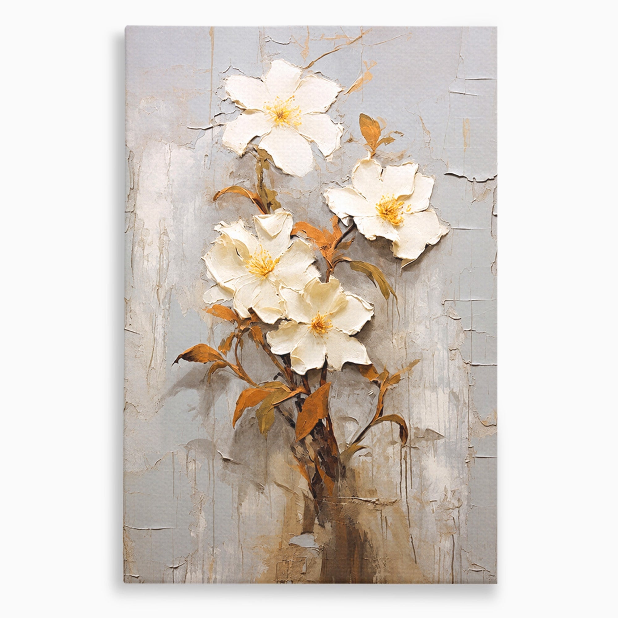 Tablou Canvas Premium LuxCanva® C1408, Flori Delicate Pe Fundal Texturat, Flori, Texturat, Eleganta, Living, Dormitor, Culori Vibrante