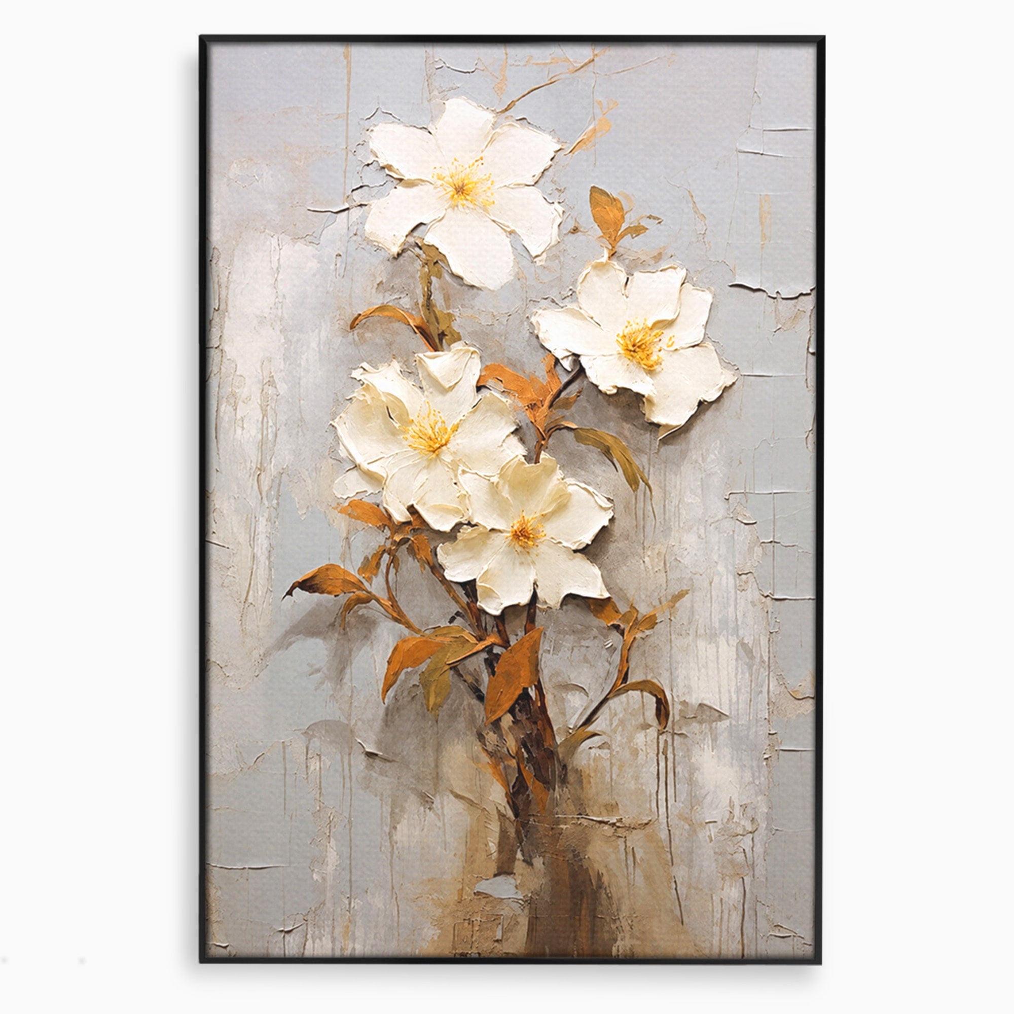 Tablou Canvas Premium LuxCanva® C1408, Flori Delicate Pe Fundal Texturat, Flori, Texturat, Eleganta, Living, Dormitor, Culori Vibrante