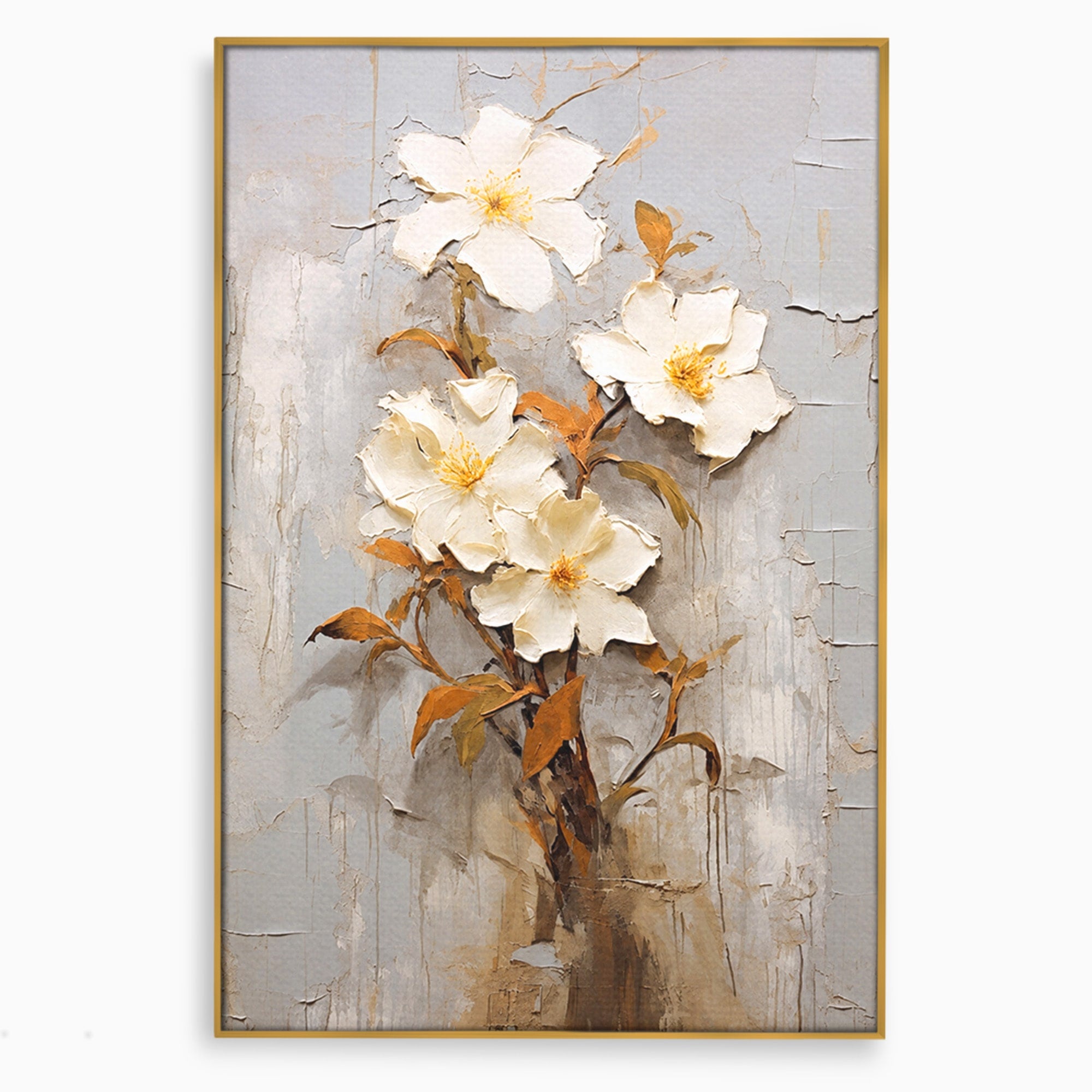 Tablou Canvas Premium LuxCanva® C1408, Flori Delicate Pe Fundal Texturat, Flori, Texturat, Eleganta, Living, Dormitor, Culori Vibrante
