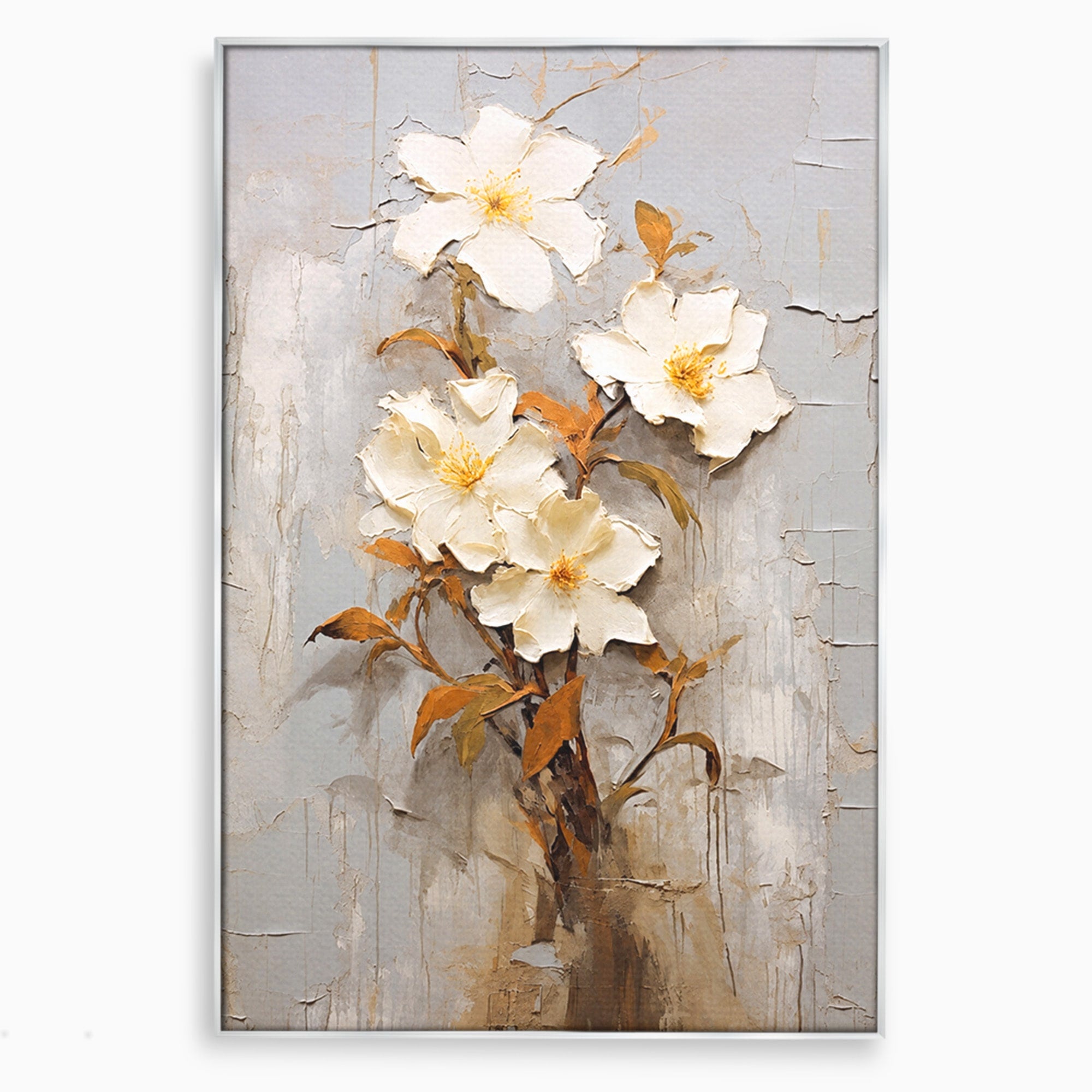 Tablou Canvas Premium LuxCanva® C1408, Flori Delicate Pe Fundal Texturat, Flori, Texturat, Eleganta, Living, Dormitor, Culori Vibrante