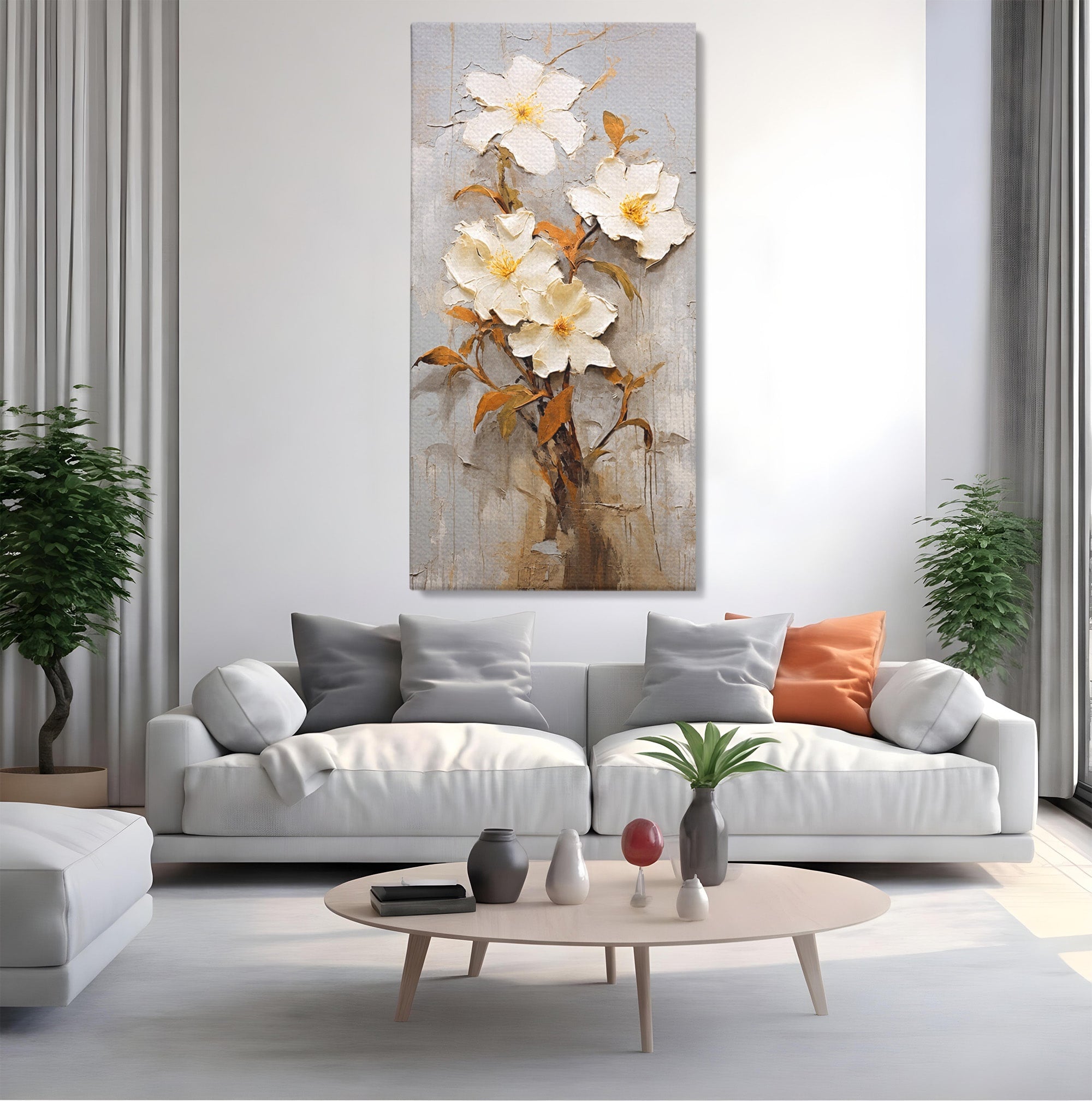 Tablou Canvas Premium LuxCanva® C1408, Flori Delicate Pe Fundal Texturat, Flori, Texturat, Eleganta, Living, Dormitor, Culori Vibrante