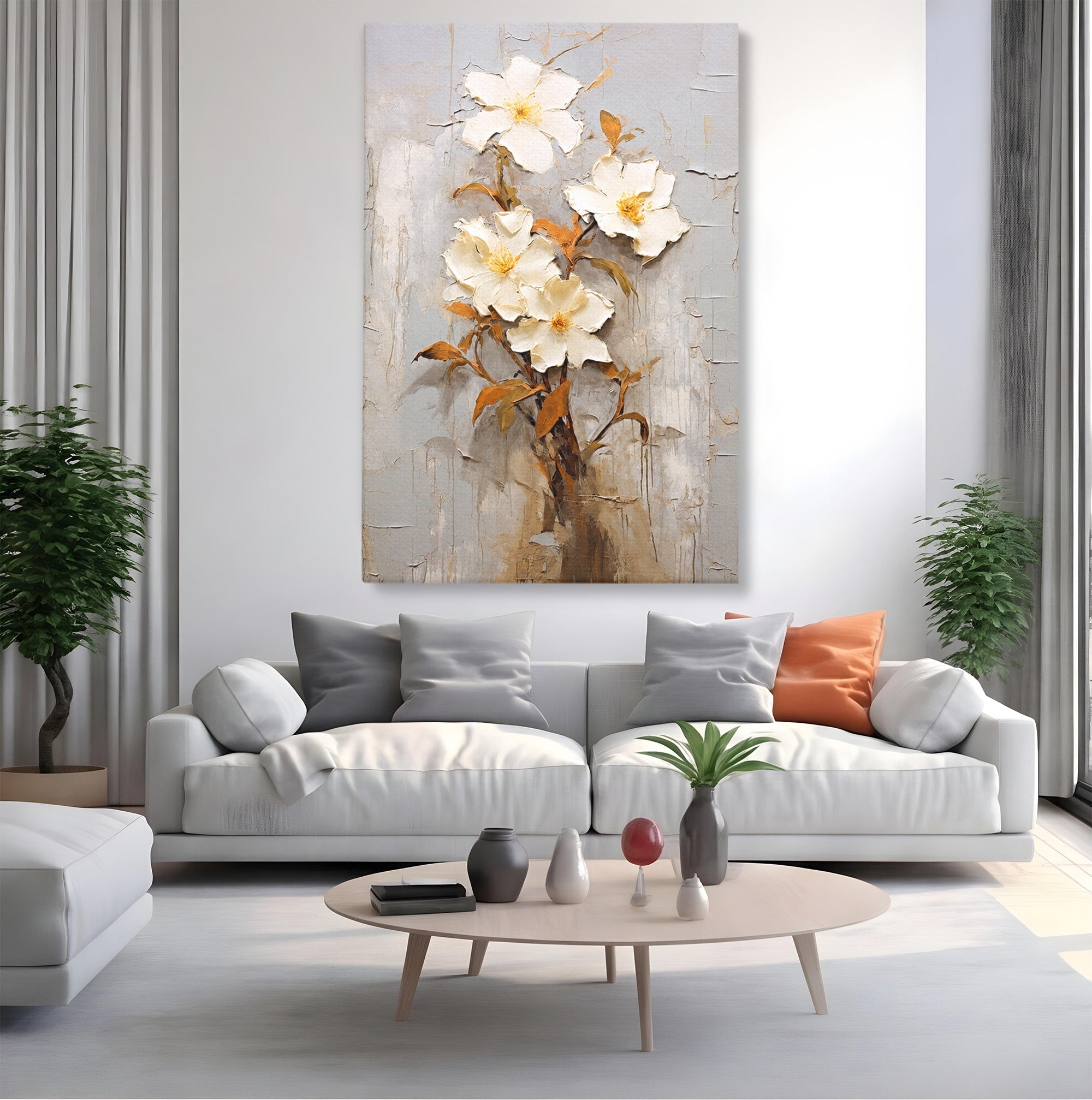 Tablou Canvas Premium LuxCanva® C1408, Flori Delicate Pe Fundal Texturat, Flori, Texturat, Eleganta, Living, Dormitor, Culori Vibrante