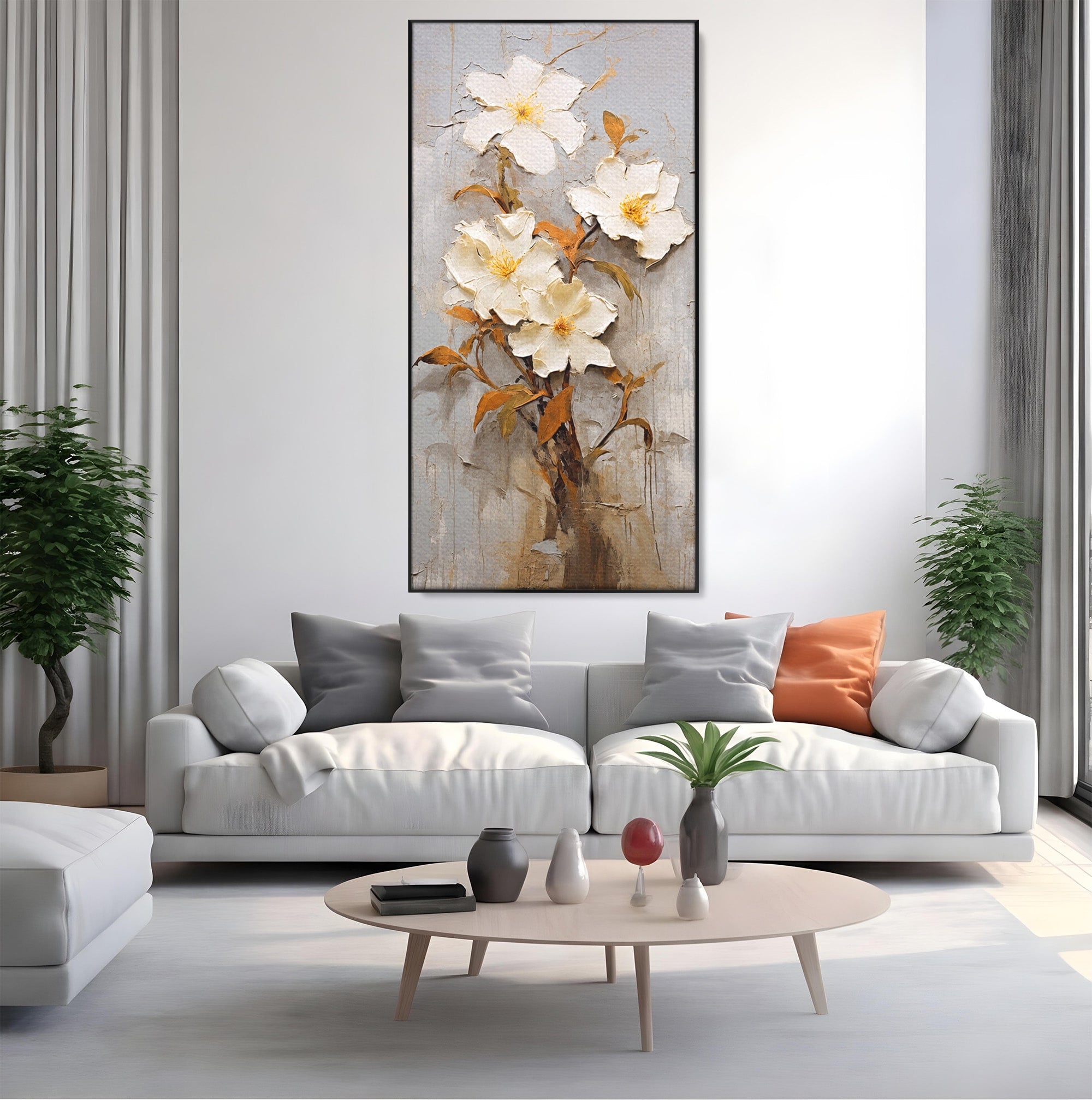 Tablou Canvas Premium LuxCanva® C1408, Flori Delicate Pe Fundal Texturat, Flori, Texturat, Eleganta, Living, Dormitor, Culori Vibrante