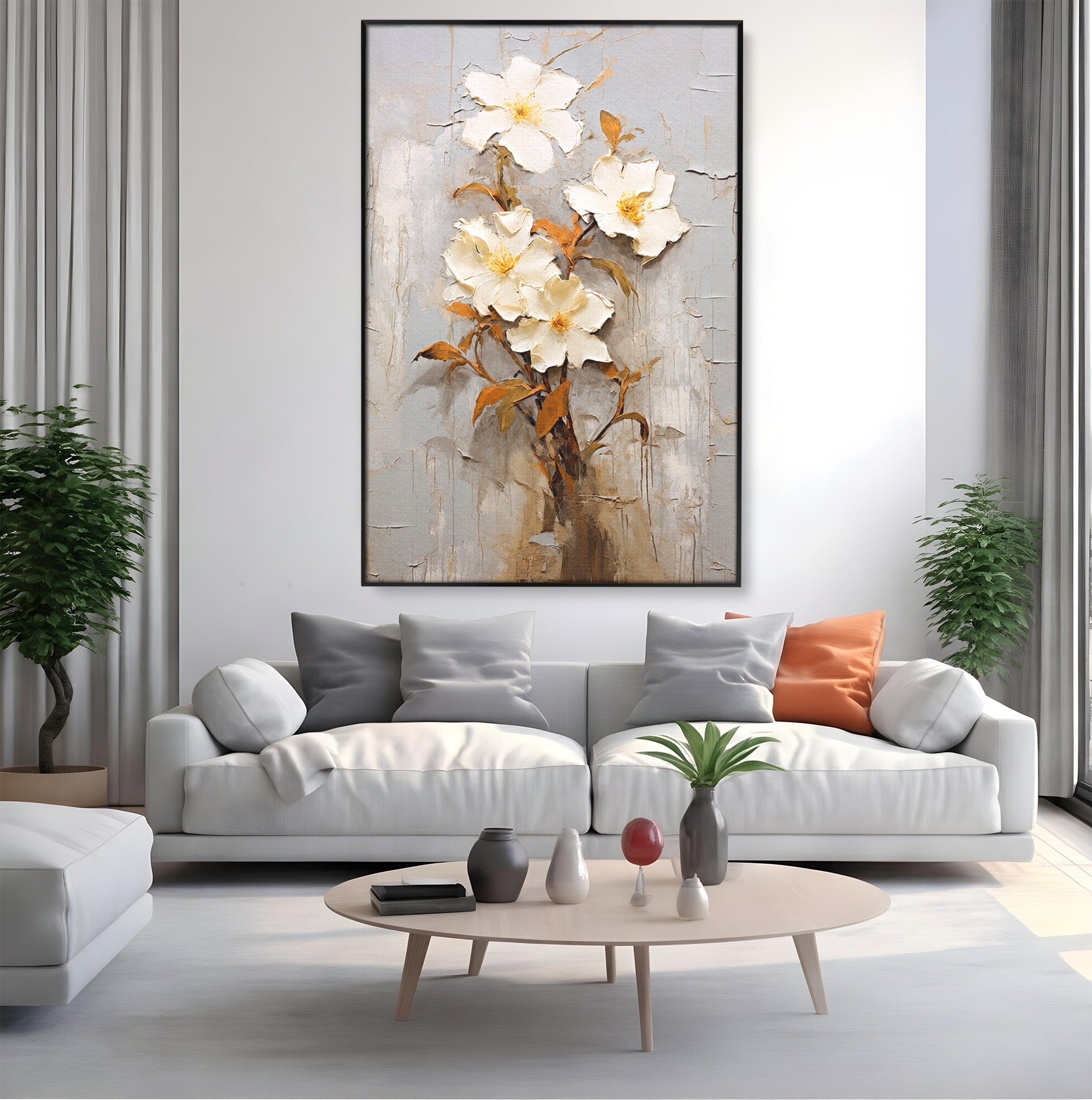 Tablou Canvas Premium LuxCanva® C1408, Flori Delicate Pe Fundal Texturat, Flori, Texturat, Eleganta, Living, Dormitor, Culori Vibrante