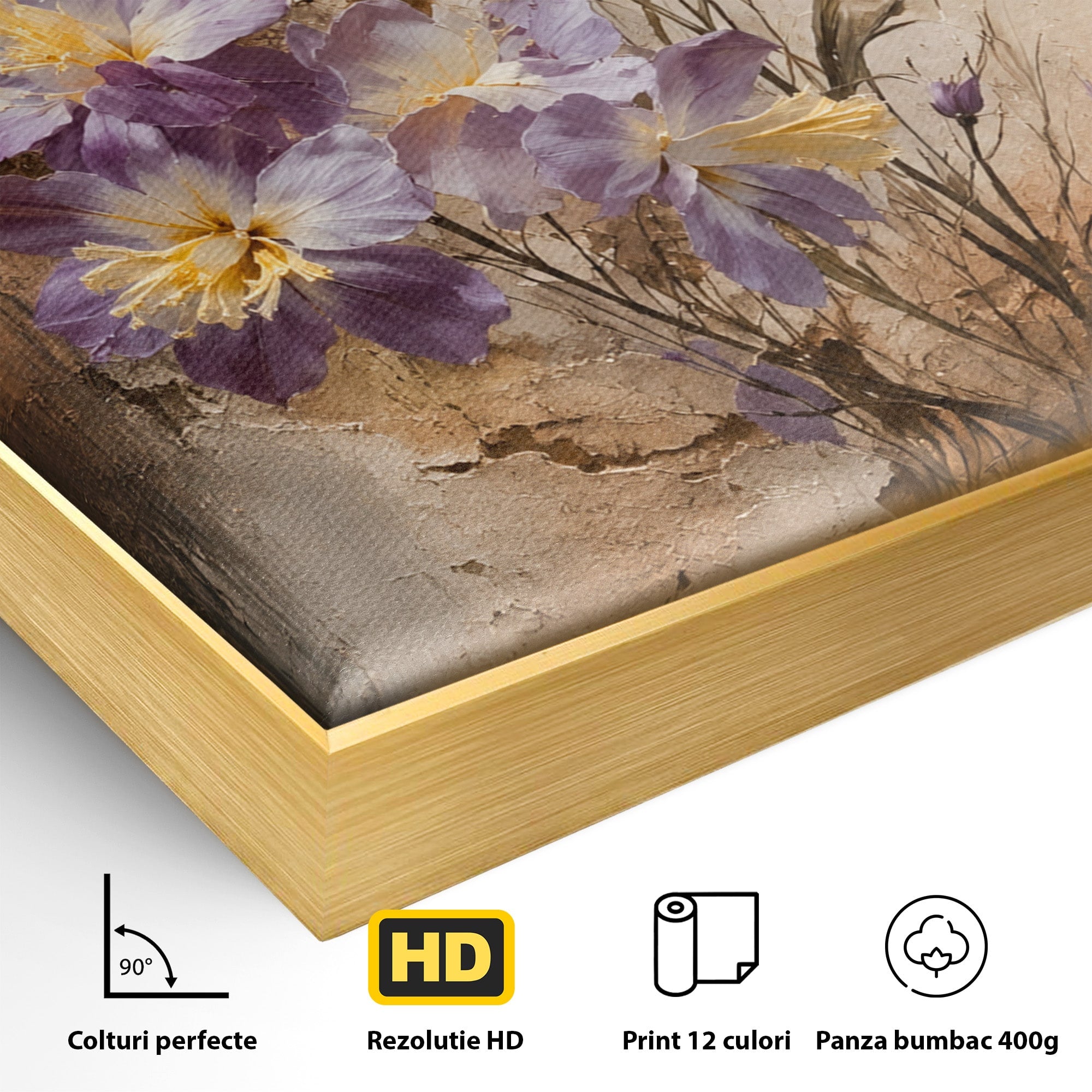 Tablou Canvas Premium LuxCanva® C1409, Flori Pe Fond Texturat, Flori, Texturat, Arta Abstracta, Naturale, Living, Culori Vibrante
