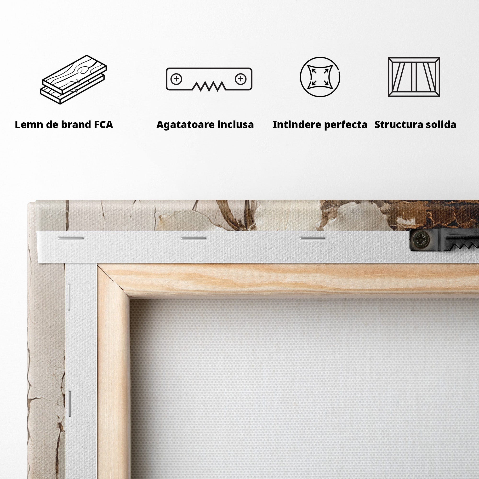 Tablou Canvas Premium LuxCanva® C1409, Flori Pe Fond Texturat, Flori, Texturat, Arta Abstracta, Naturale, Living, Culori Vibrante