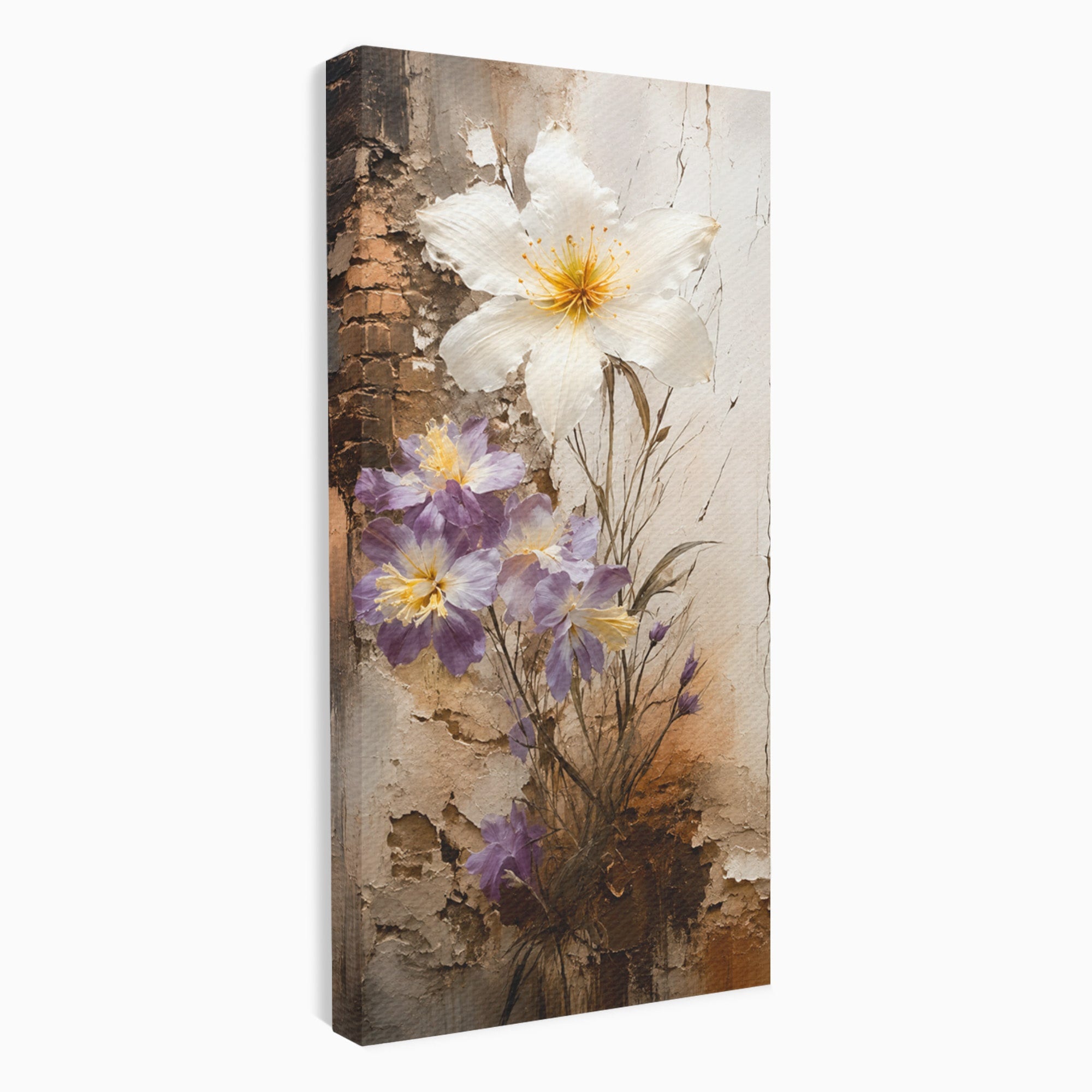Tablou Canvas Premium LuxCanva® C1409, Flori Pe Fond Texturat, Flori, Texturat, Arta Abstracta, Naturale, Living, Culori Vibrante
